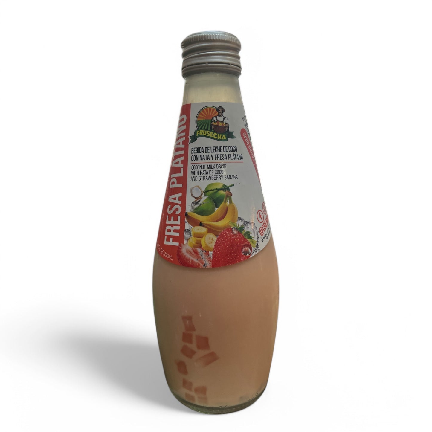 Frusecha- Leche de Fresa Platano, 9.8 oz, Glass Bottle