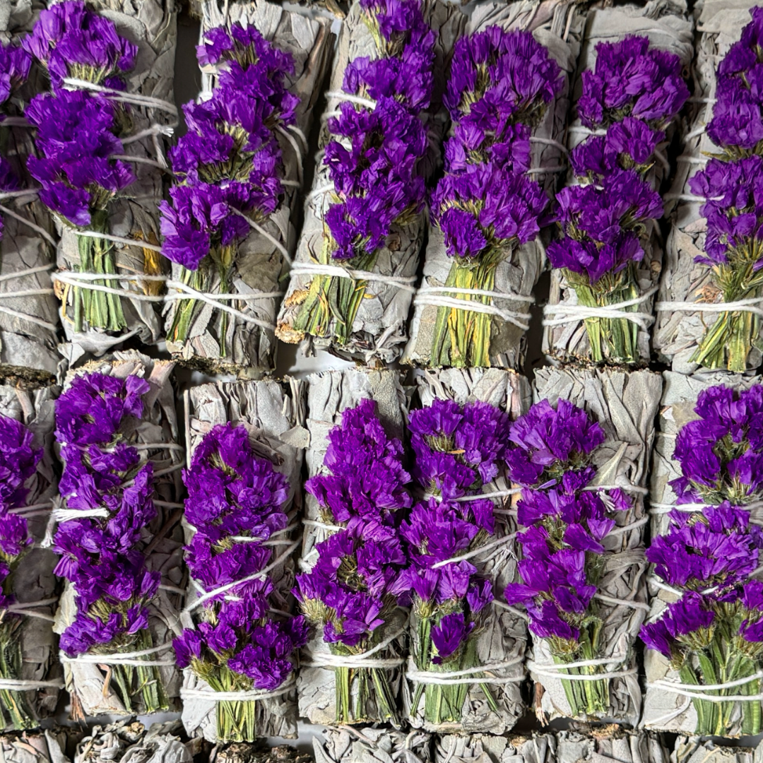 Sarimoire - Dark Purple Statice, Sinuata, Floral Sage Wand
