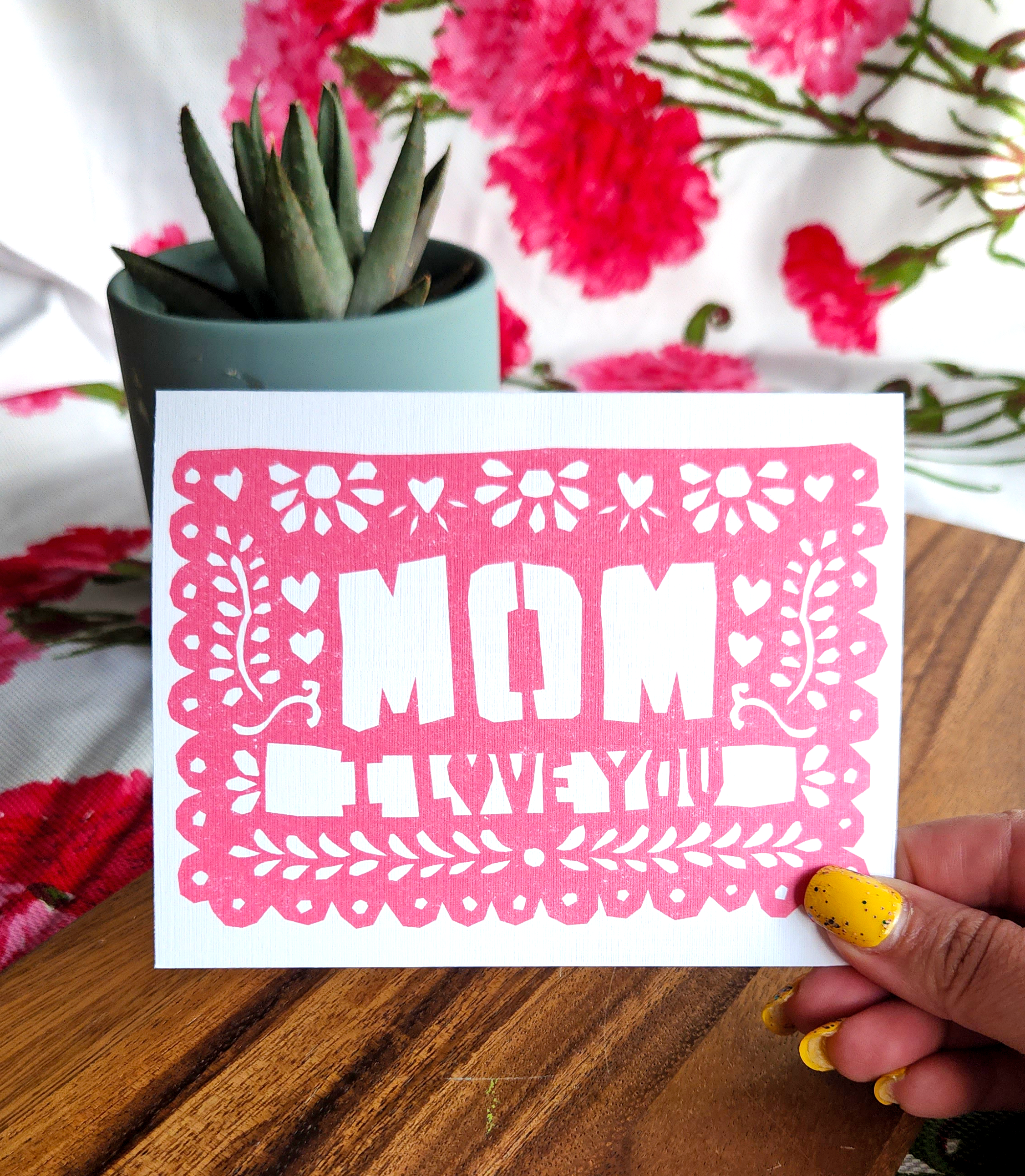 Erica Alfaro Designs - Mom I Love You Papel Picado Greeting Card: Periwinkle