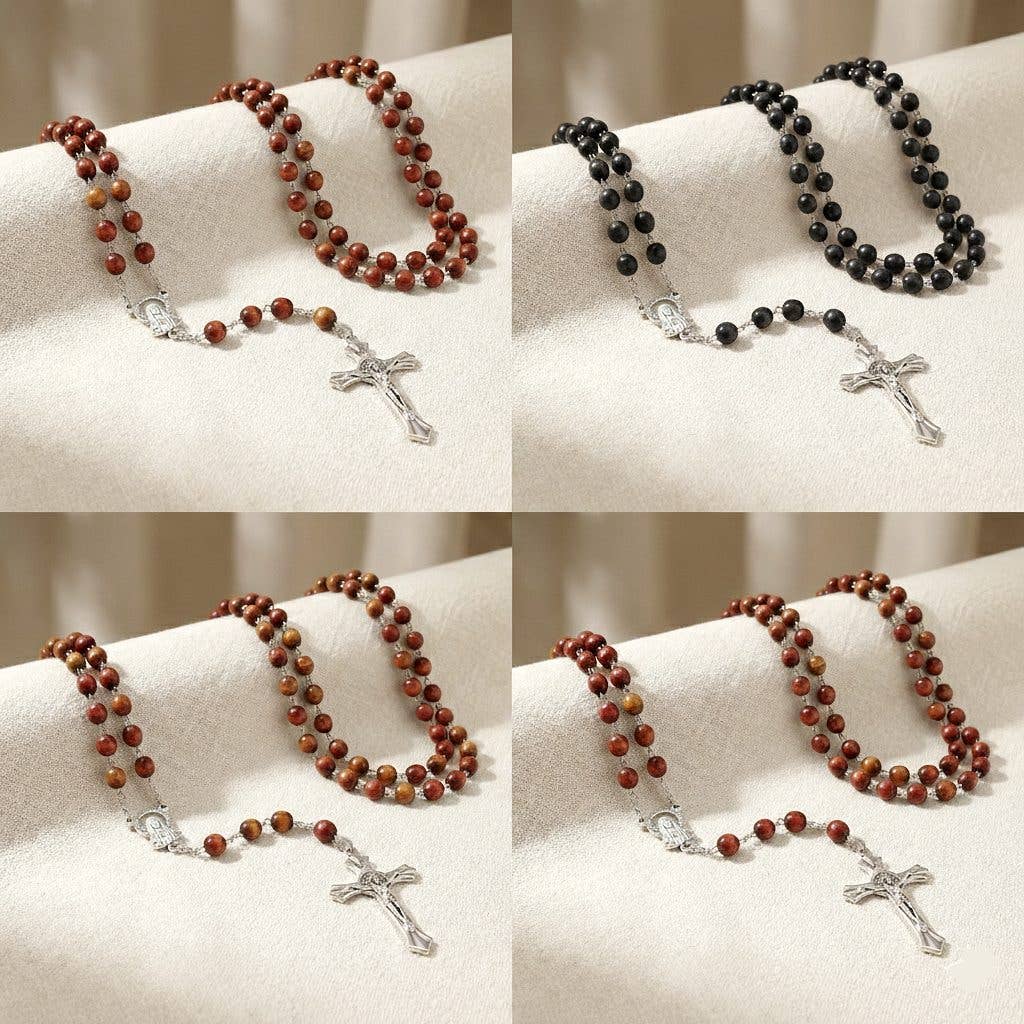 Diacly - 12pk Wooden Guadalupe Mary Cross Rosary Mix