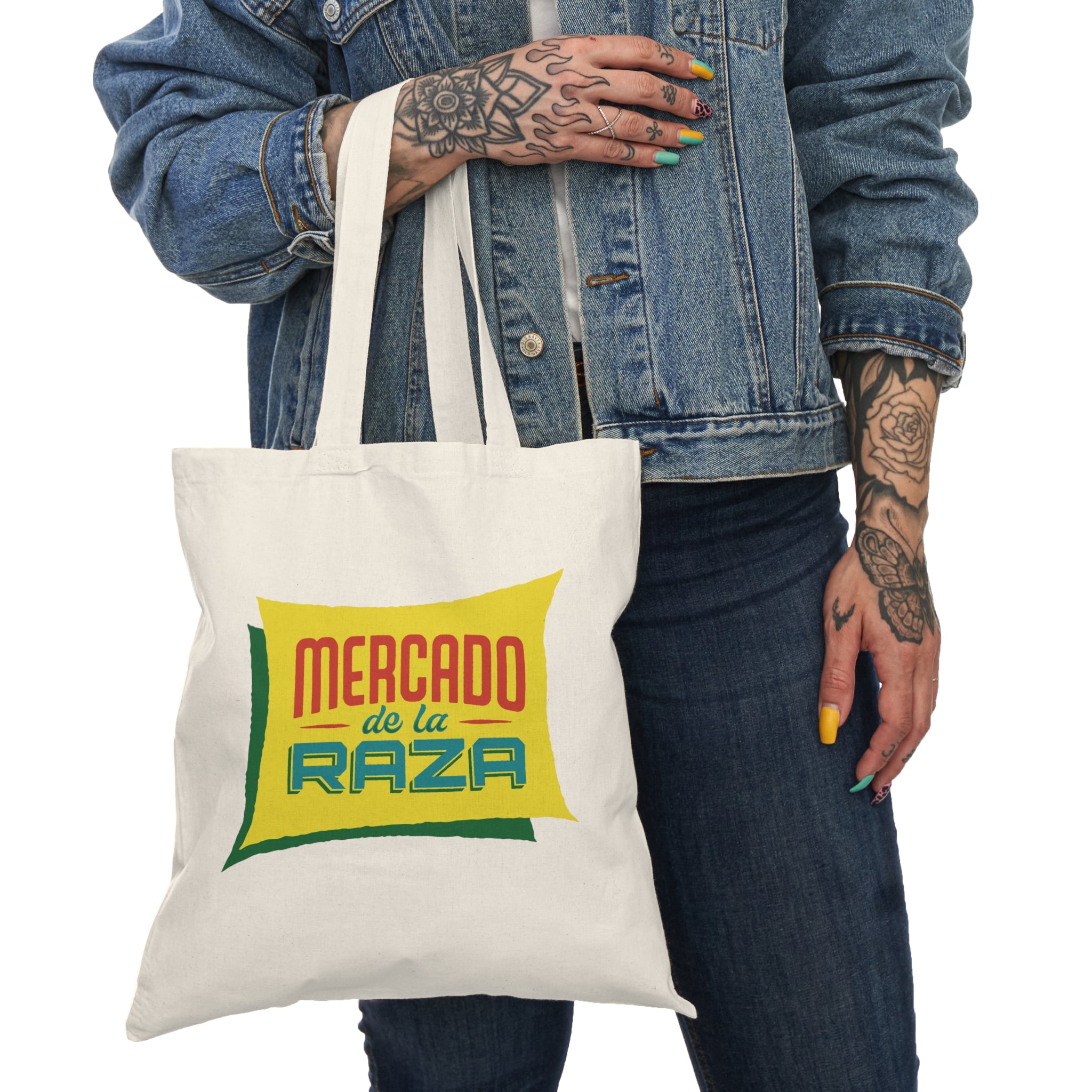 Mercado de la Raza Natural Tote Bag - Eco-Friendly Shopping Bag (Green)