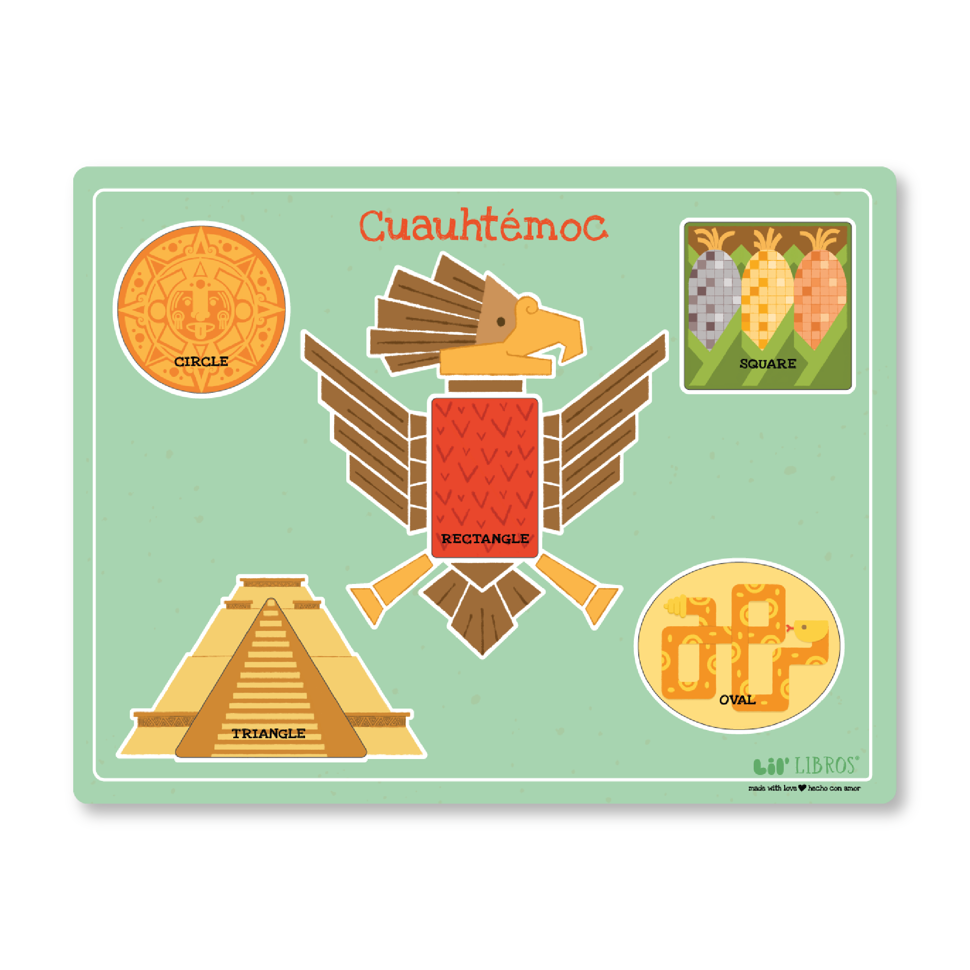 Lil' Libros ~ Bilingual Children's Books & Games - Cuauhtémoc: A Bilingual Wooden Shapes Puzzle (Bilingual: English and Spanish)