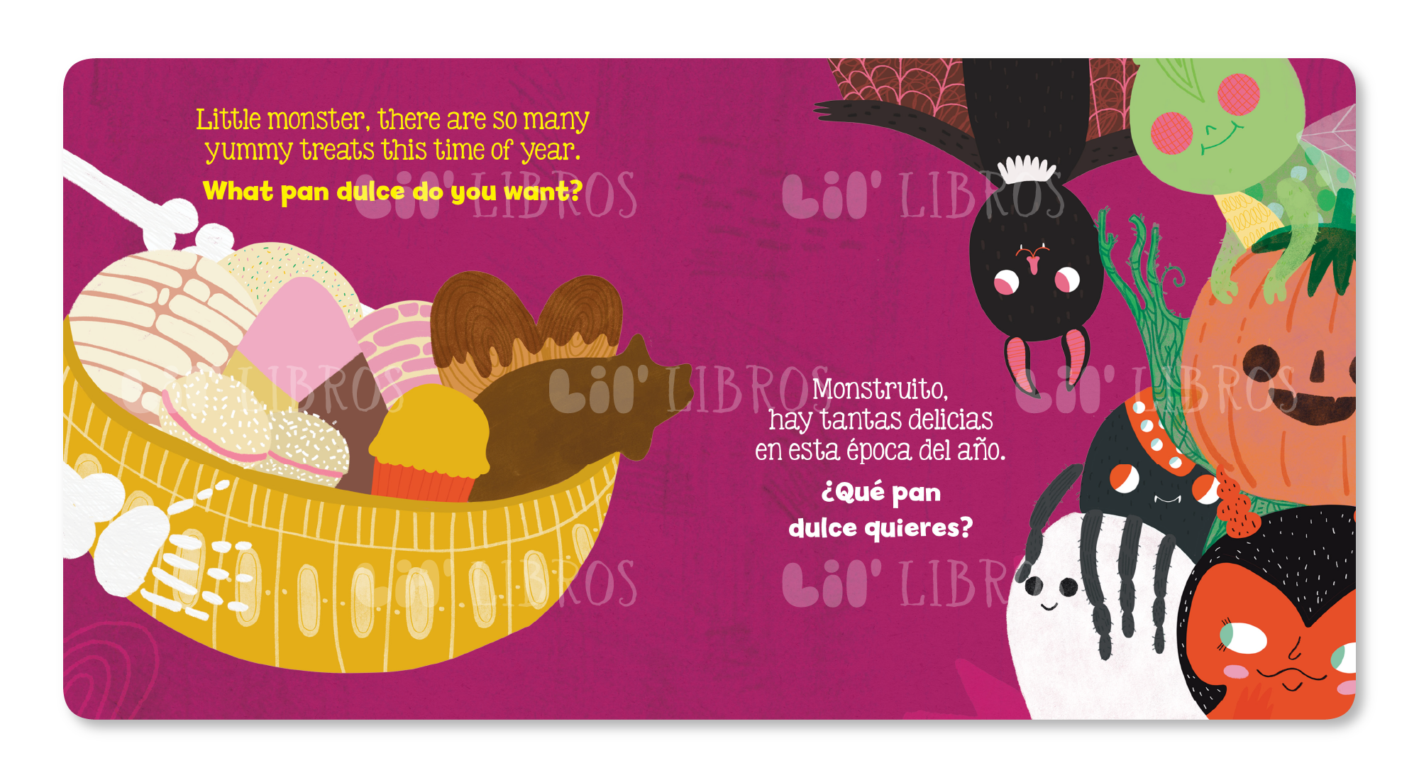 Lil' Libros ~ Bilingual Children's Books & Games - Little Monster, what Pan Dulce do you want? (Bilingual: English and Spanish)