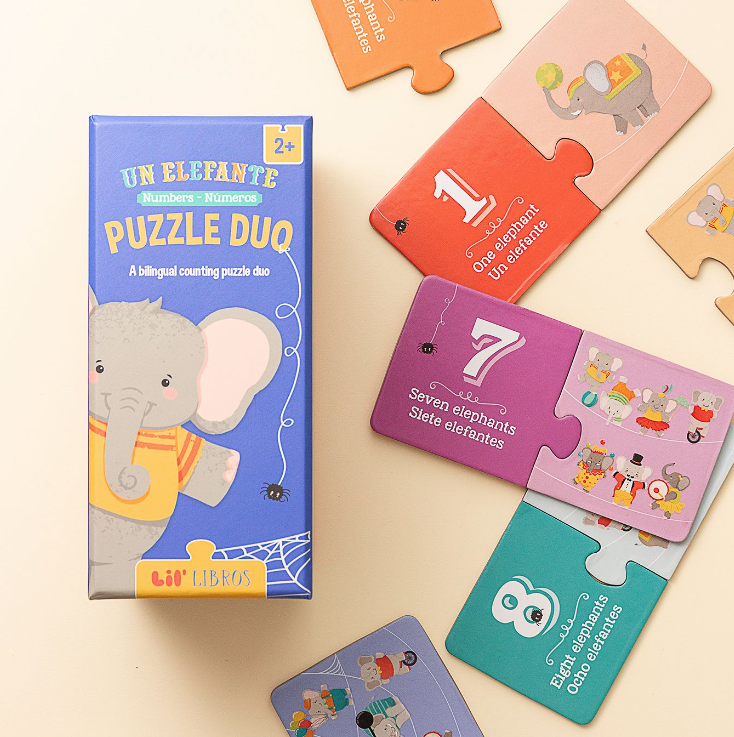 Lil' Libros ~ Bilingual Children's Books & Games - Un Elefante: Numbers / Números Puzzle Duo