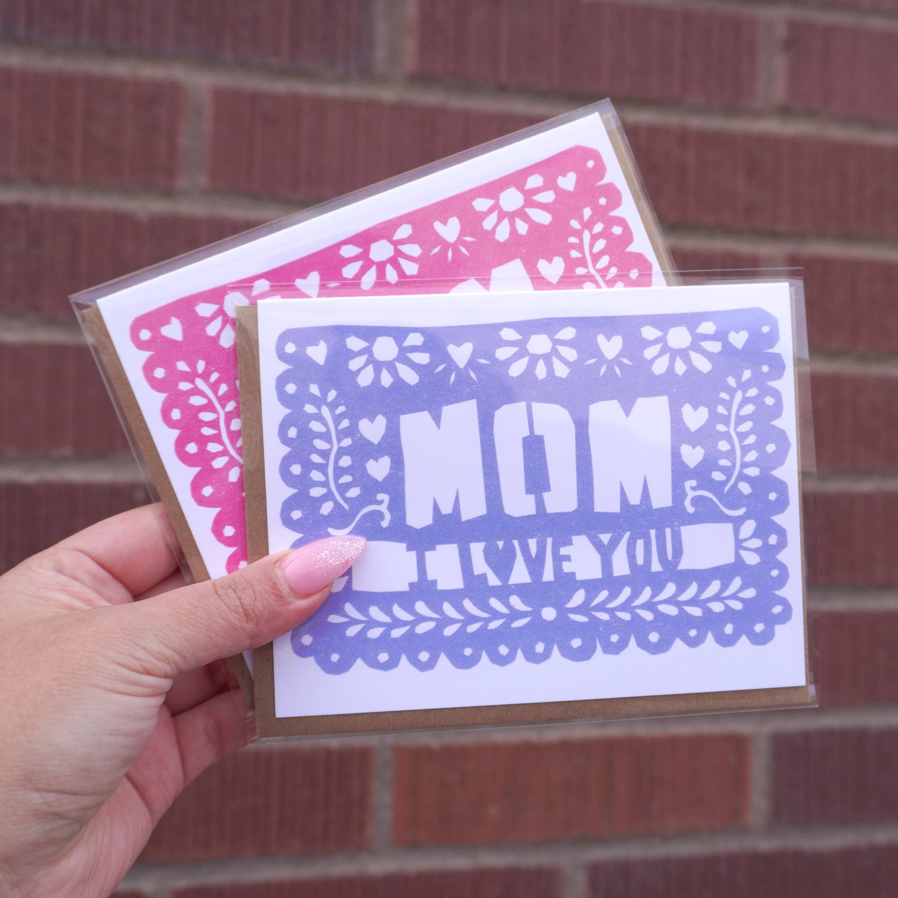 Erica Alfaro Designs - Mom I Love You Papel Picado Greeting Card: Periwinkle