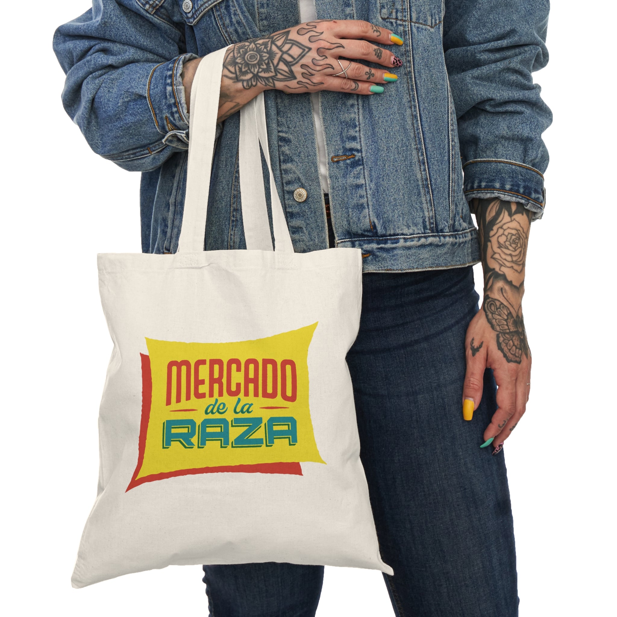Mercado de la Raza Natural Tote Bag - Eco-Friendly Shopping Bag (Red)