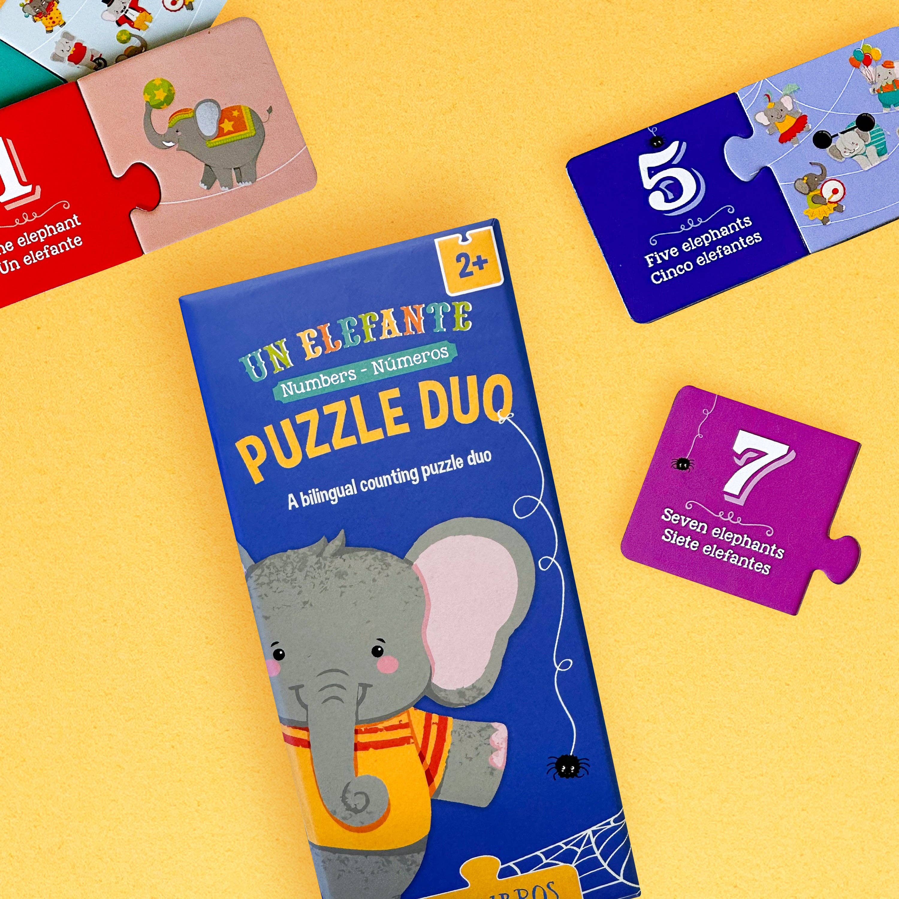 Lil' Libros ~ Bilingual Children's Books & Games - Un Elefante: Numbers / Números Puzzle Duo