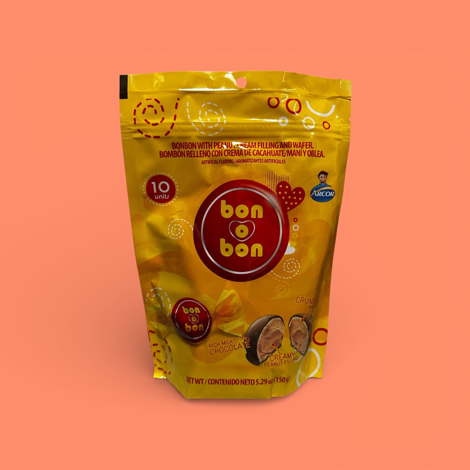 Arcor - Bon o Bon mani y oblea, 10 pieces, 5.29oz