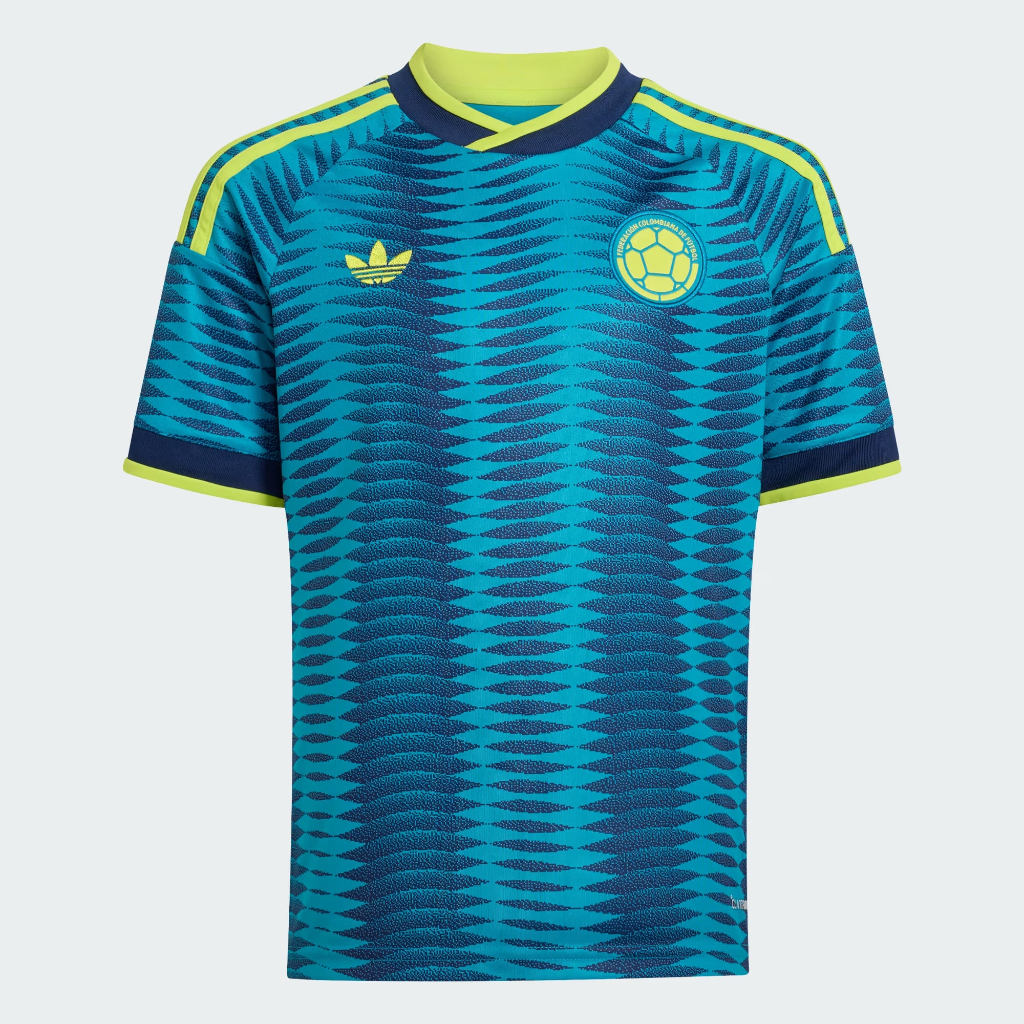 Blue sports jersey with yellow accents and Adidas logo on a white background