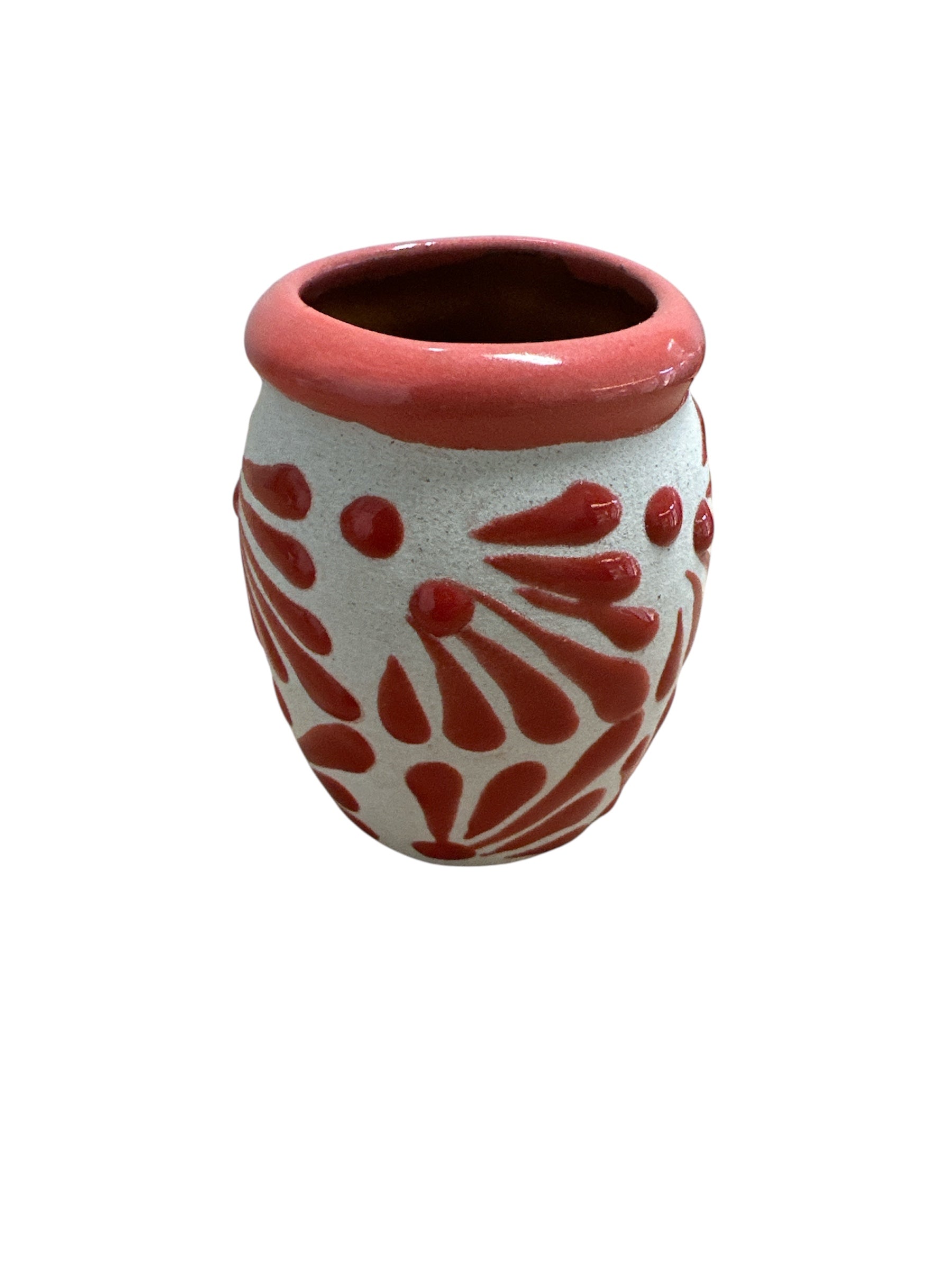 MDLR - Cantarito tequilero con relieve, blanco/rojo