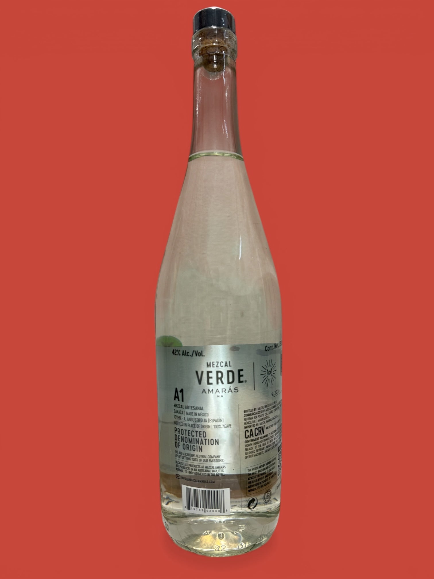 Verde Amarás - Mezcal Joven Espadín Artesanal (84 Proof), 750 ml, Glass Bottle