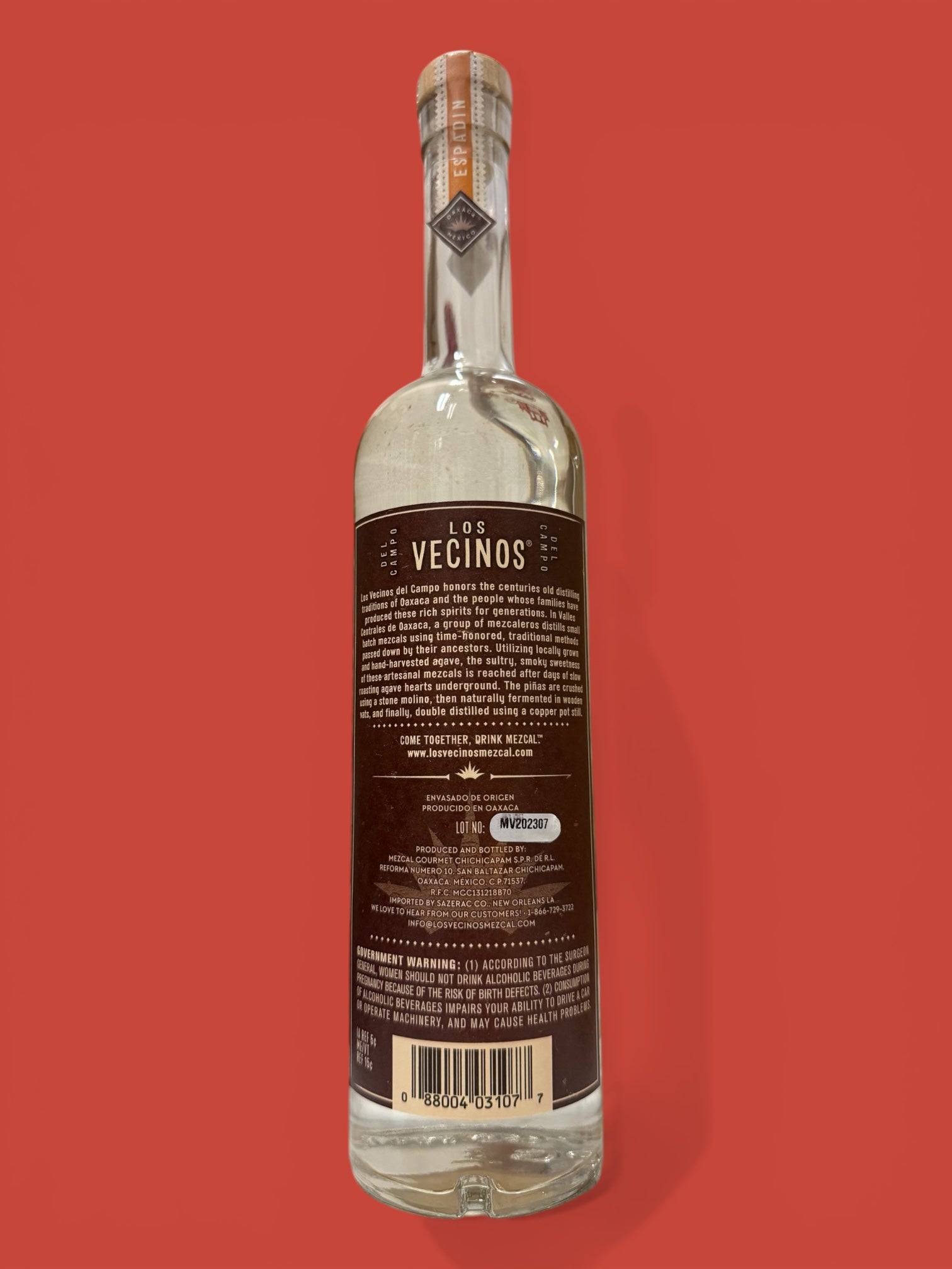 Los Vecinos - Espadin Mezcal, 750 ml, Glass Bottle