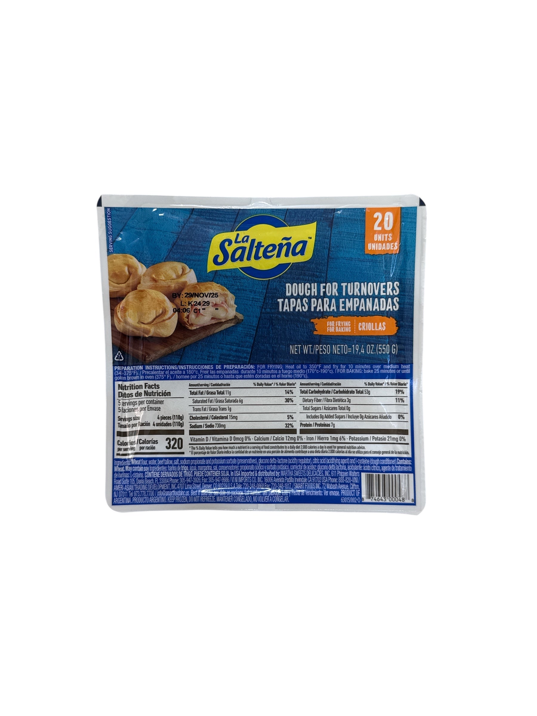 La Salteña - Tapa Empanada Criolla, 19.4 oz, Pack with 20 pieces