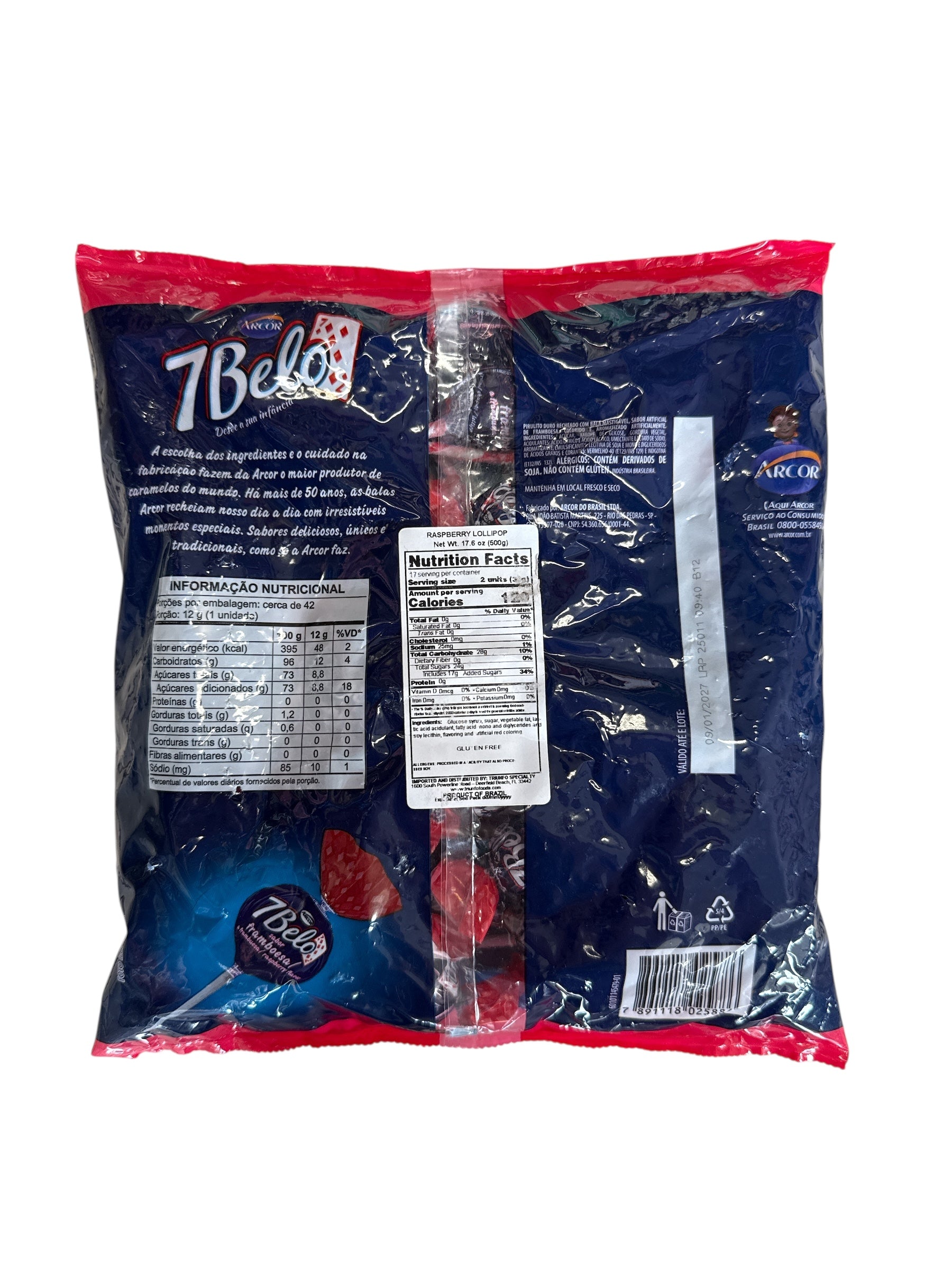 Arcor - 7 Belo Pirulito Framboesa, 21.1 oz