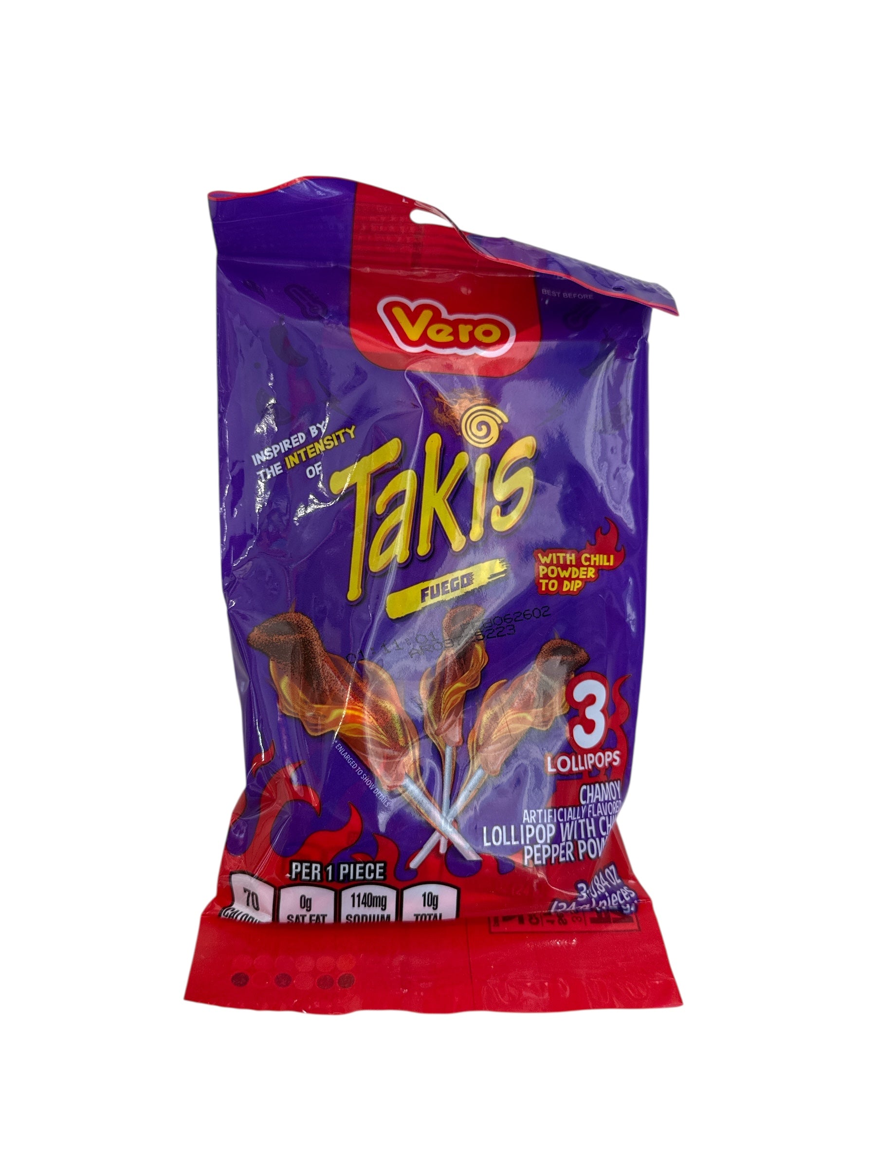 Vero Takis - Paleta Fuego, 2.54 oz, Pack of 3
