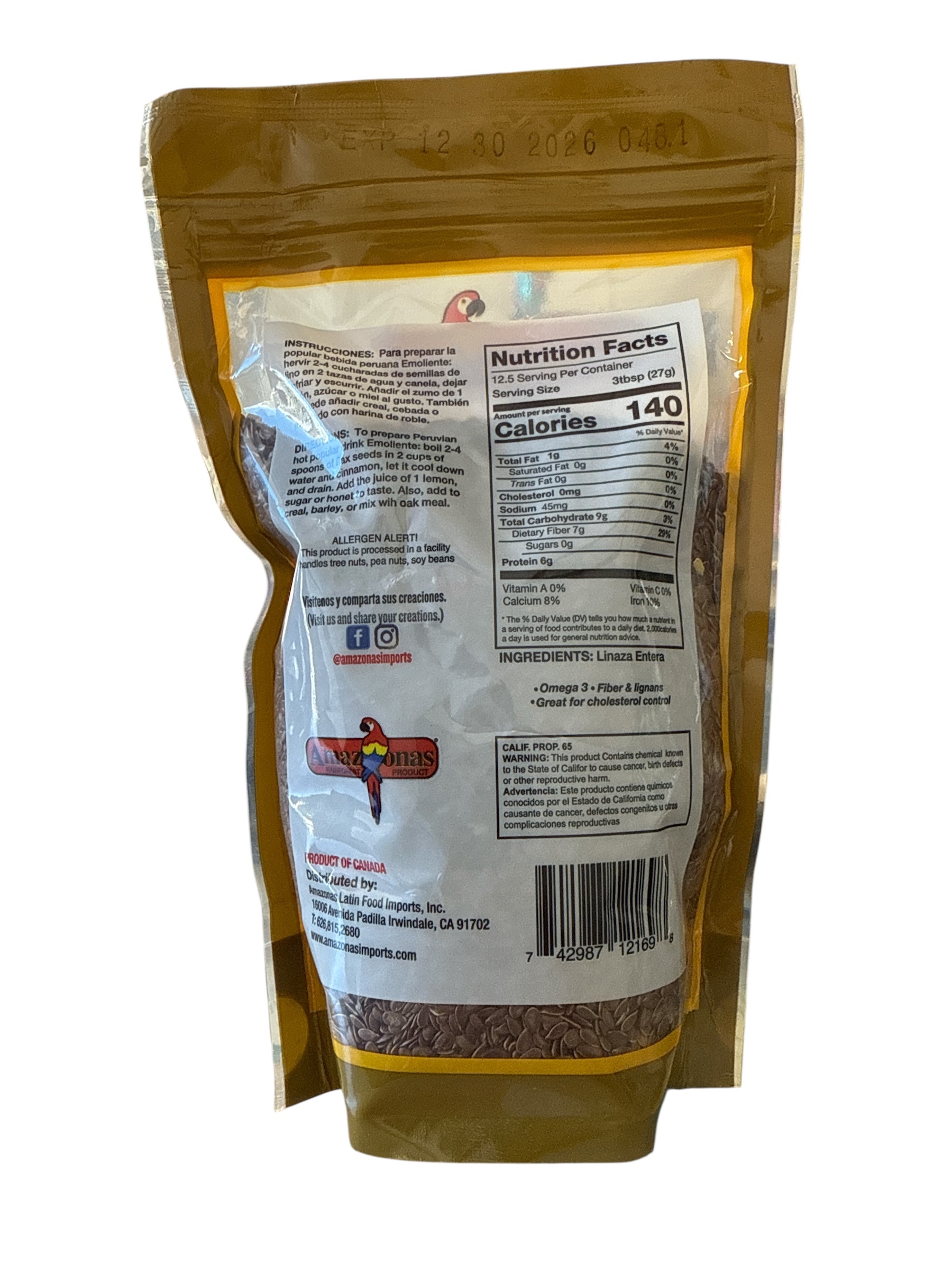 Amazonas - Linaza entera, 12 oz, Single bag