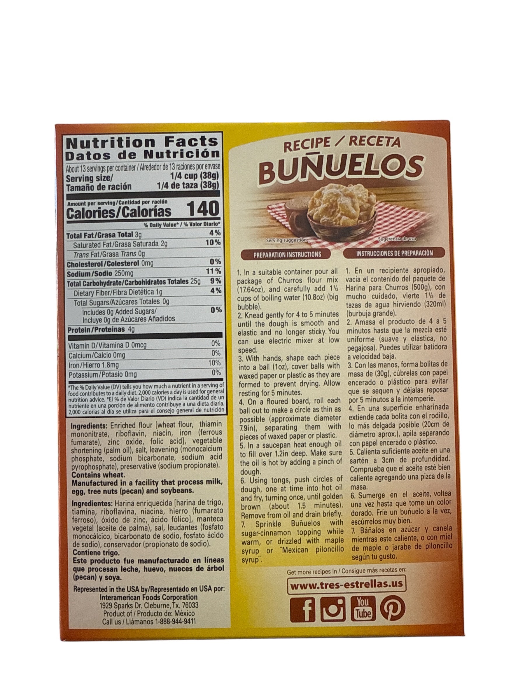Tres Estrellas - Churros Flour 17.6 Oz