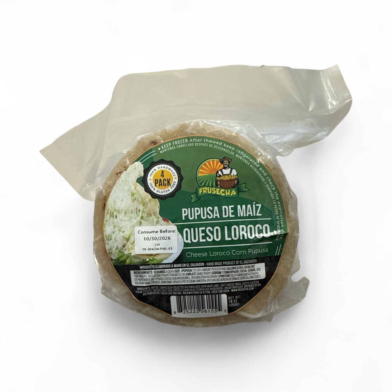 Frusecha- Pupusa de Queso Loroco, Pack of 4, 16 oz