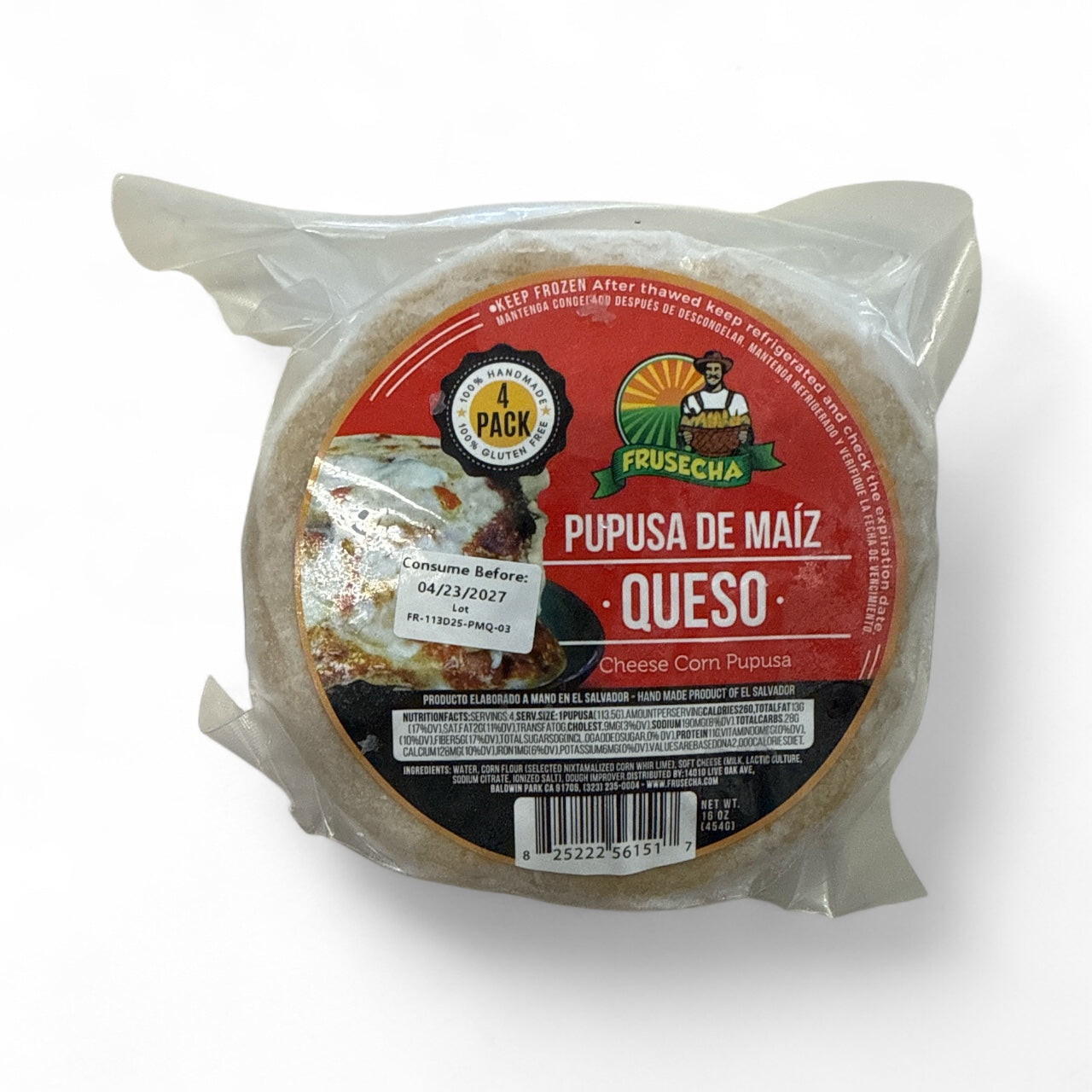 Frusecha- Pupusa de Queso, Pack of 4, 16 oz