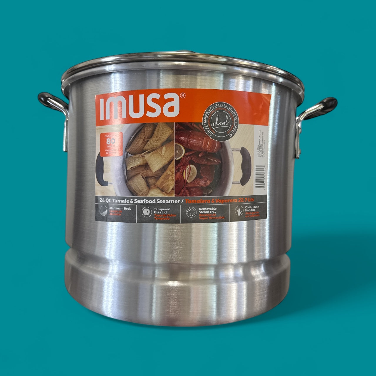 Imusa - Aluminum Steamer w/glass lid, 24 qrt