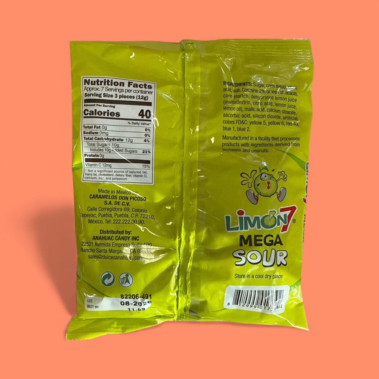 Anahuac Limon 7 Mega Sour Hard Candy, 84 grs