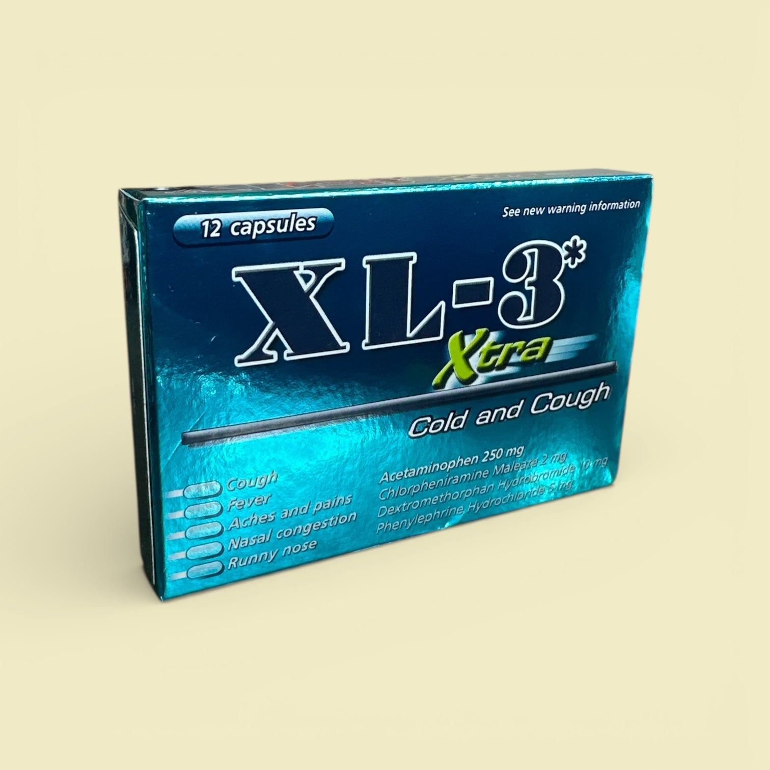 XL-3 Cold Medicine Extra (Blue), 0.64 oz, Box with 20 tablets