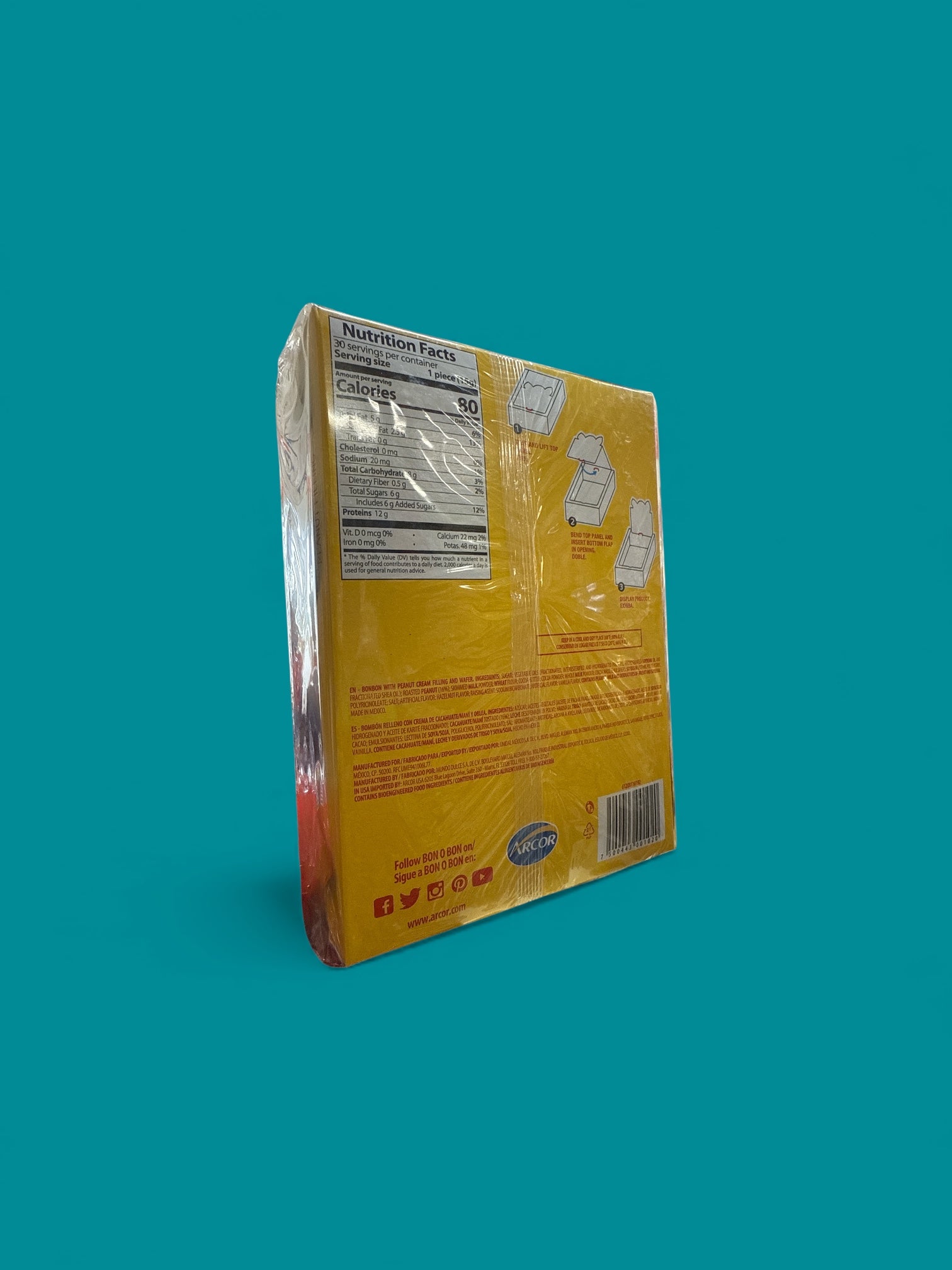 Bon O Bon - Bombones Relleno con crema de cacahuate, 450 g, Box w/30