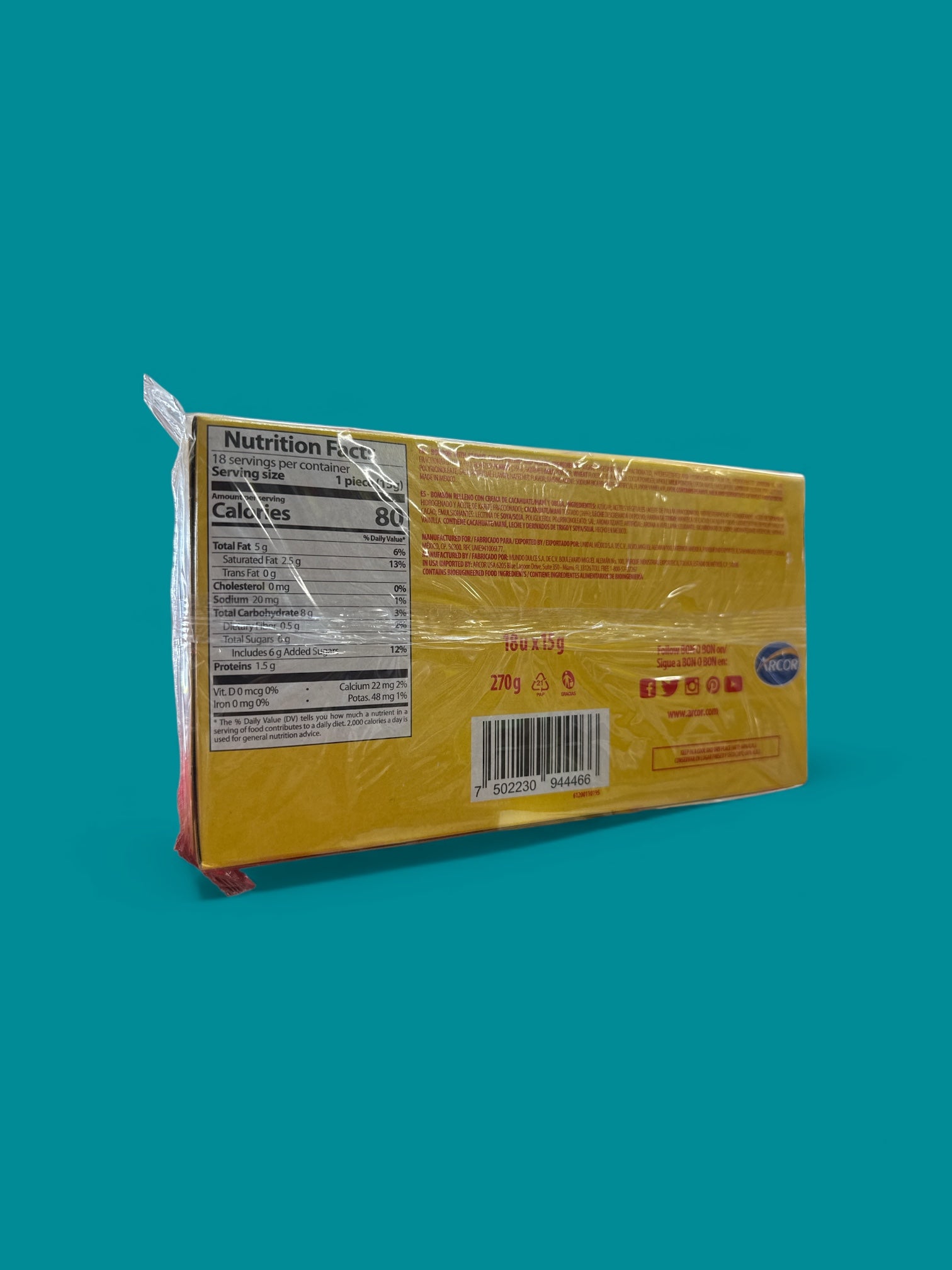 Bon O Bon - Bombones Relleno con crema de cacahuate, 270 g, Box w/18