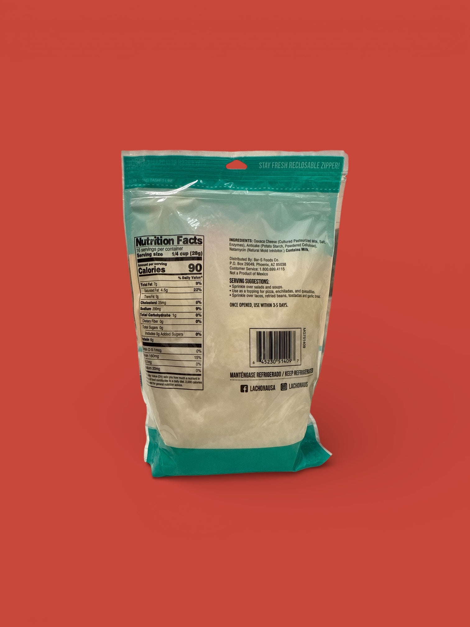 La Chona- Queso oaxaca rallado, 16 oz