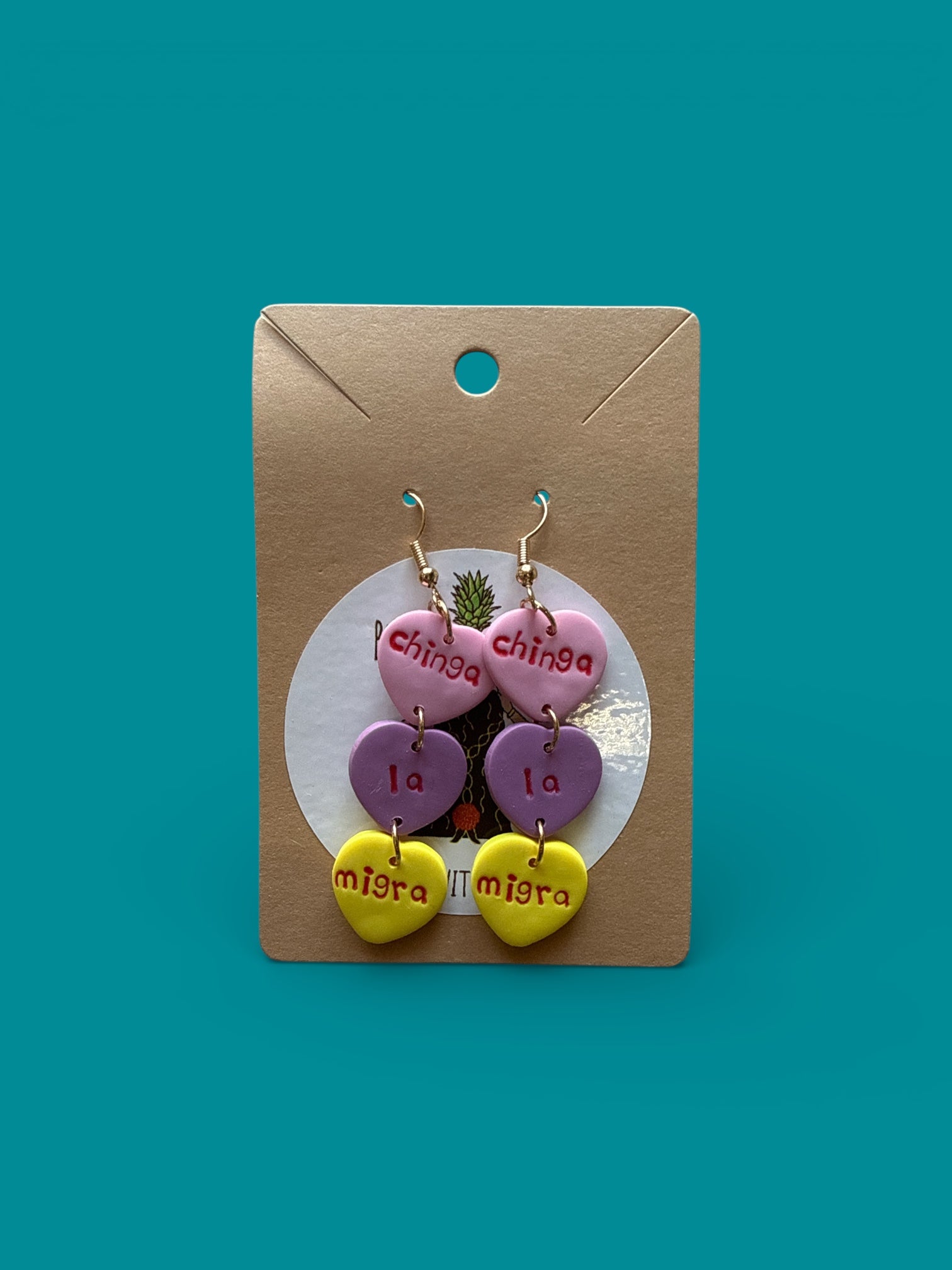 Brown Piña- Three Heart Earrings