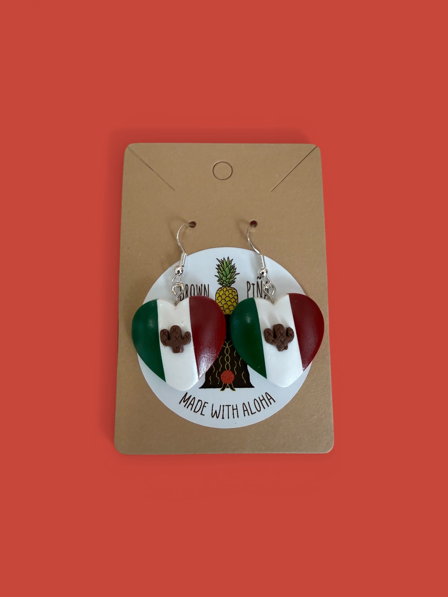 Brown Piña- Mexico Flag Earrings Hook