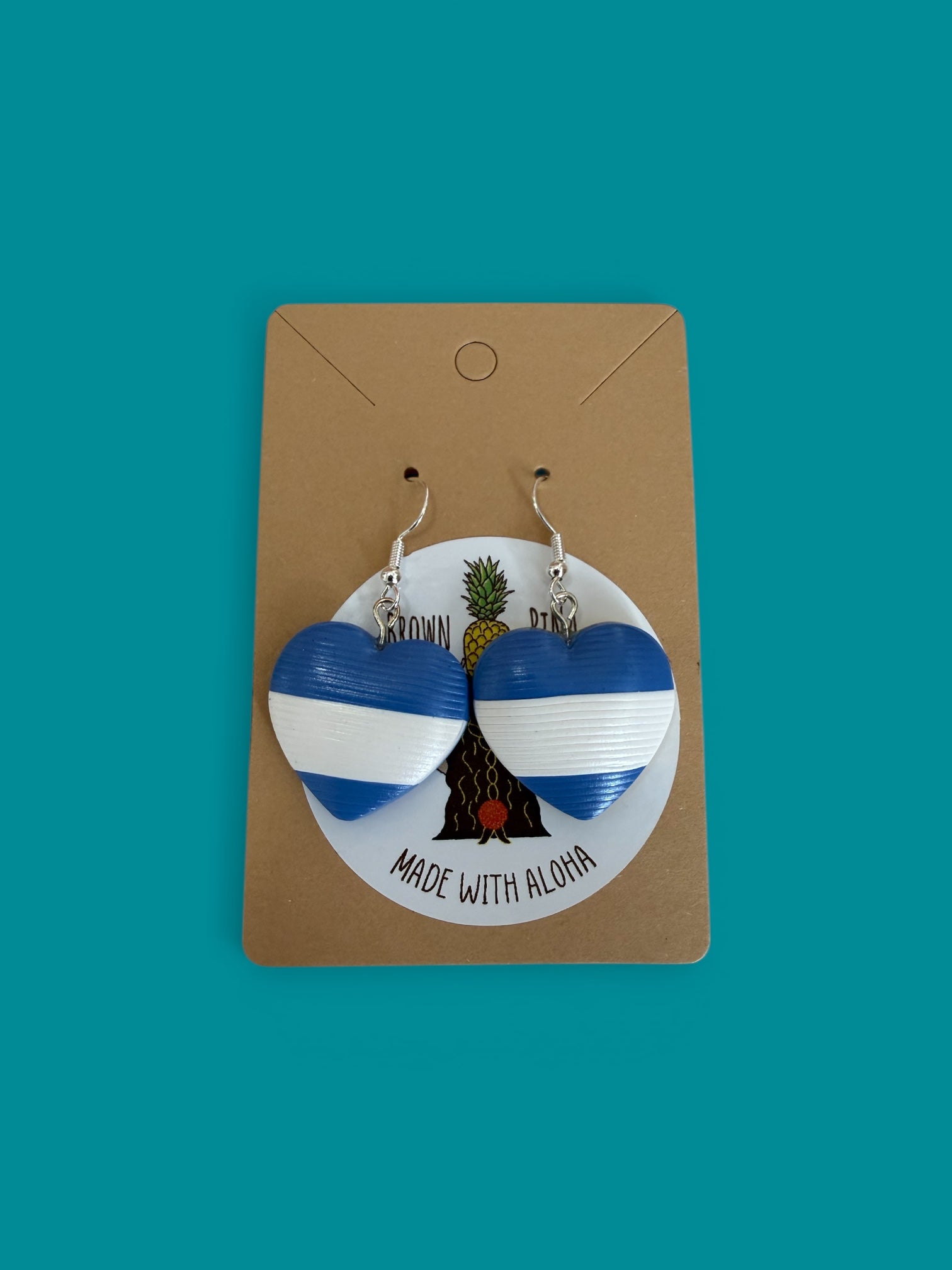 Brown Piña- El Salvador Flag Earrings Hook