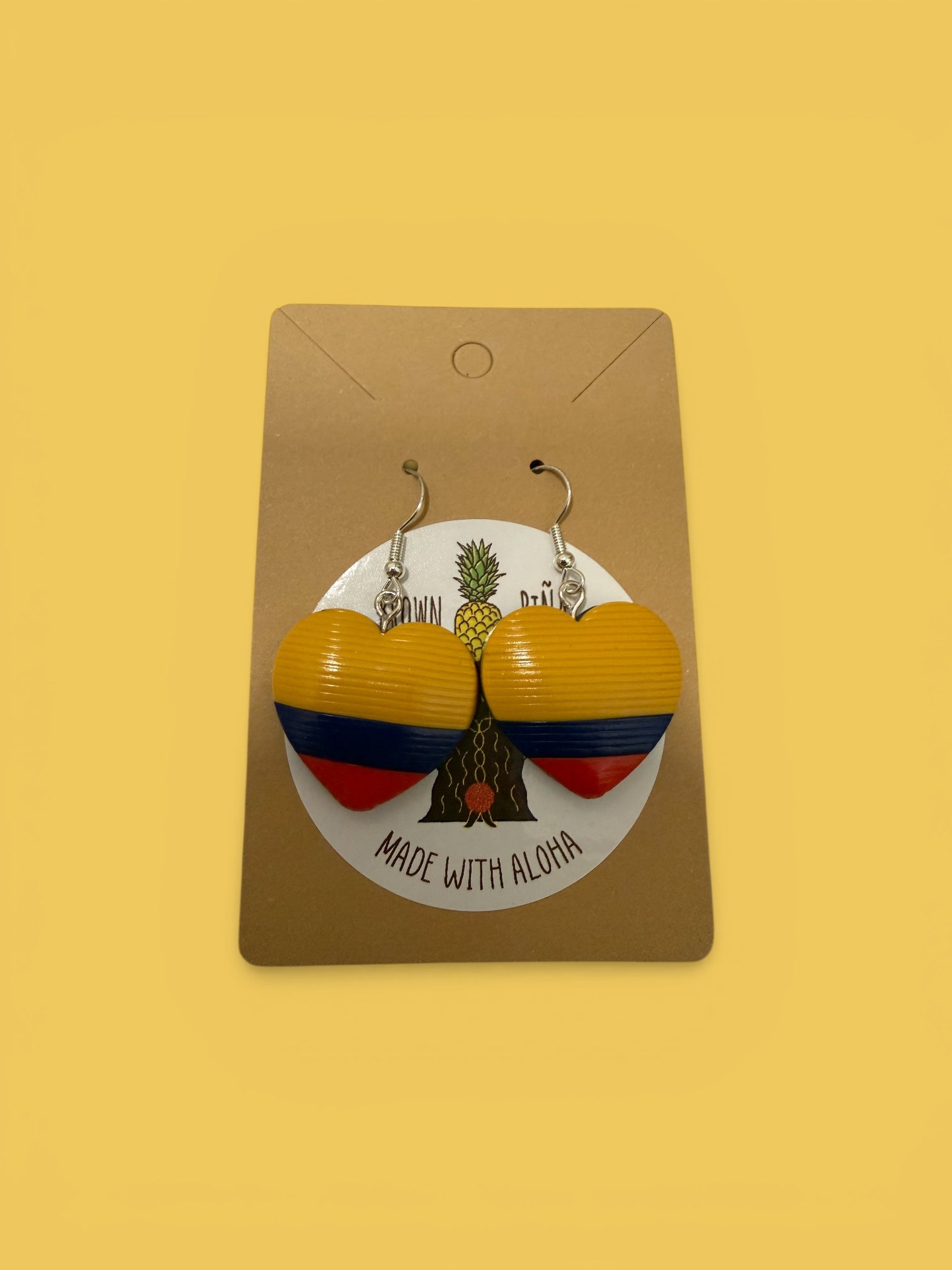 Brown Piña- Colombia Flag Earrings Hook