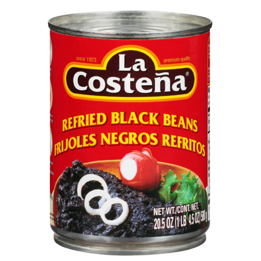 La Costeña Refried Black Beans, 20.5 oz can, perfect for adding a rich, savory flavor to your favorite dishes