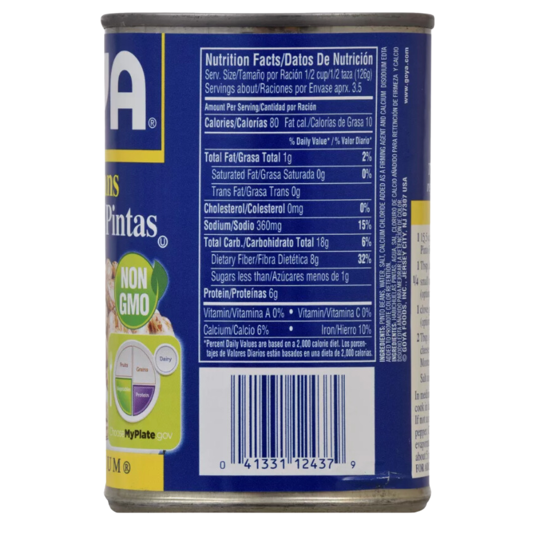 Nutrition Facts for: "Organic Goya Pinto Beans - 15.5 oz Single Can - Rich & Flavorful Beans for Your Favorite Recipes"