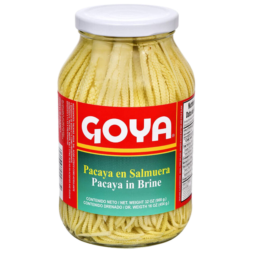"Goya Pacaya en Salmuera - tender pacaya shoots preserved in brine, perfect for adding to salads or as a side dish. Authentic and delicious Latin American flavor from Goya."