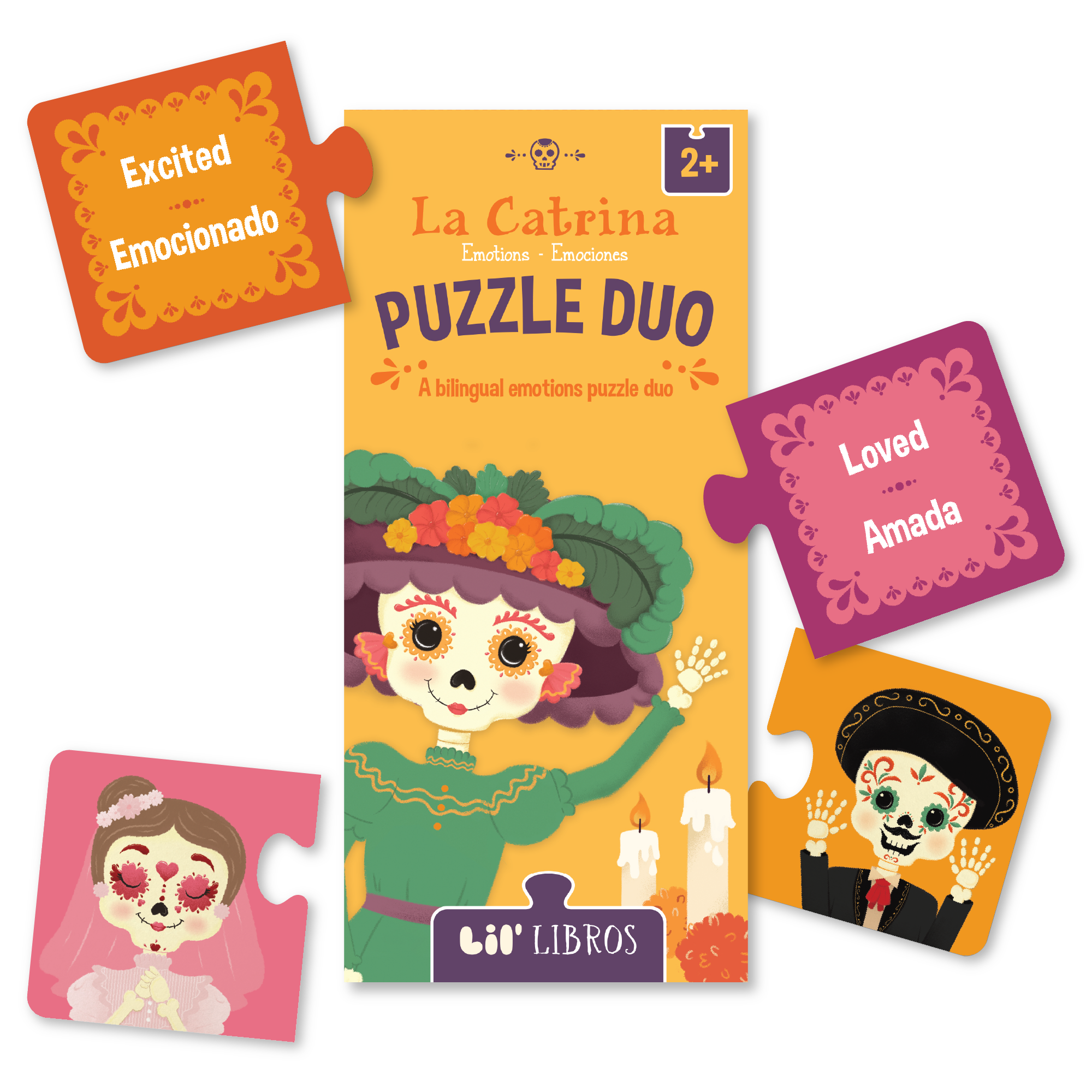 Lil' Libros ~ Bilingual Children's Books & Games - La Catrina: Emotions / Emociones Puzzle Duo (Bilingual: English and Spanish)