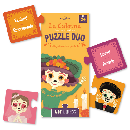 Lil' Libros ~ Bilingual Children's Books & Games - La Catrina: Emotions / Emociones Puzzle Duo (Bilingual: English and Spanish)