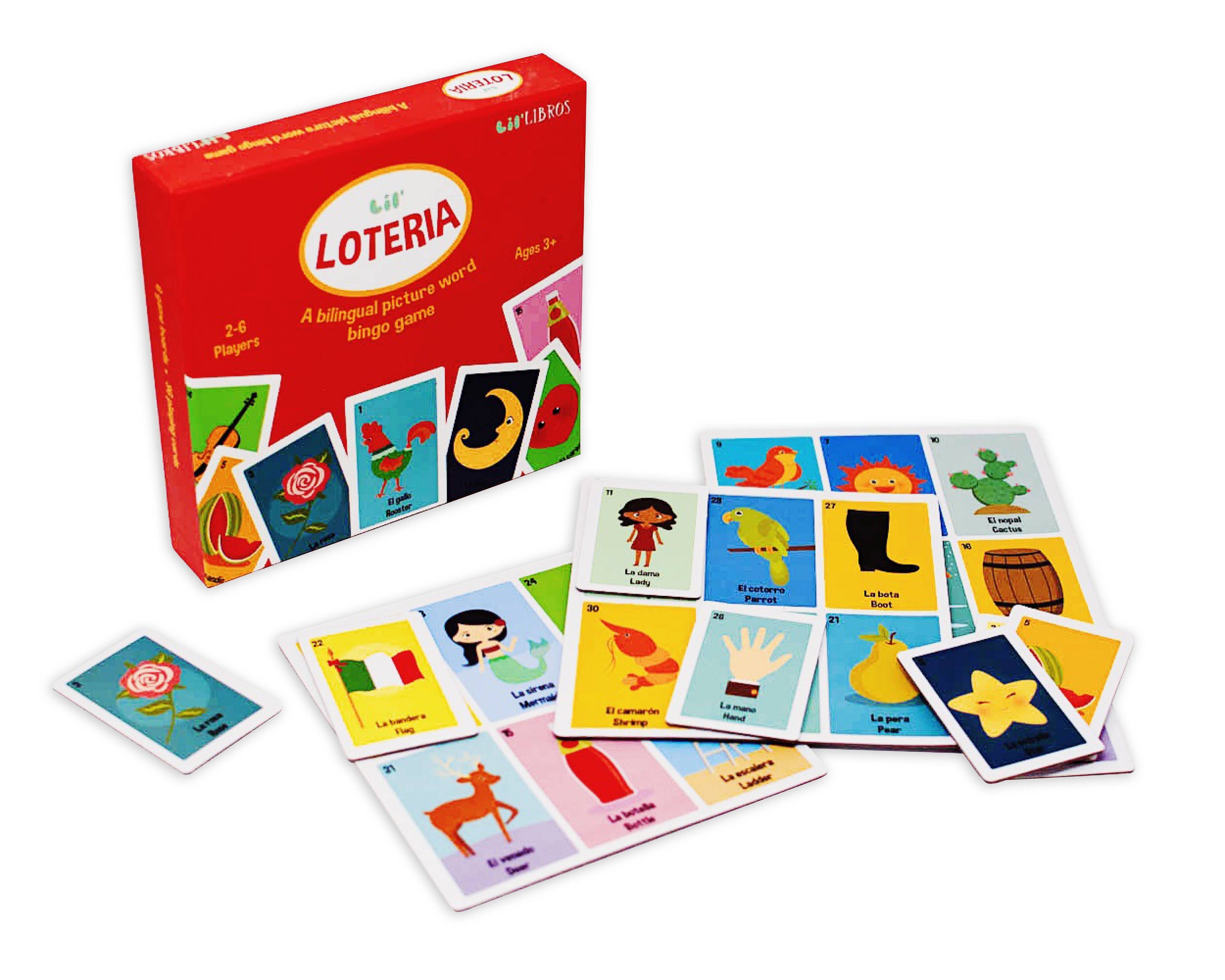 Lil' Libros ~ Bilingual Children's Books & Games - Lil’ Loteria: A Bilingual Picture Word Bingo Game (Bilingual English and Spanish)