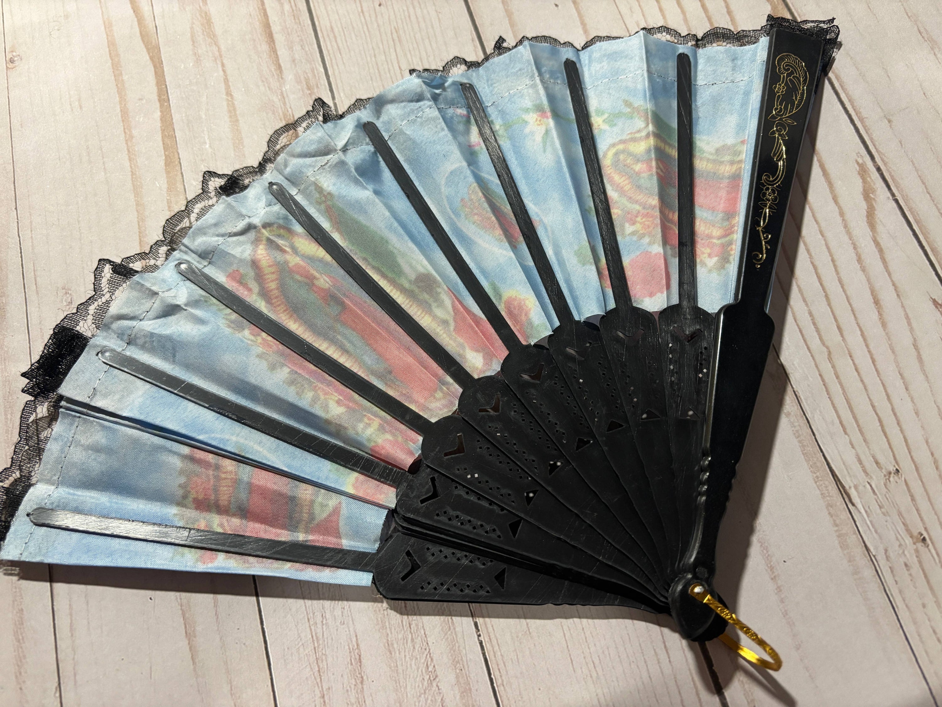 Viva Greetings - La Virgen de Guadalupe Design Hand Fan: White