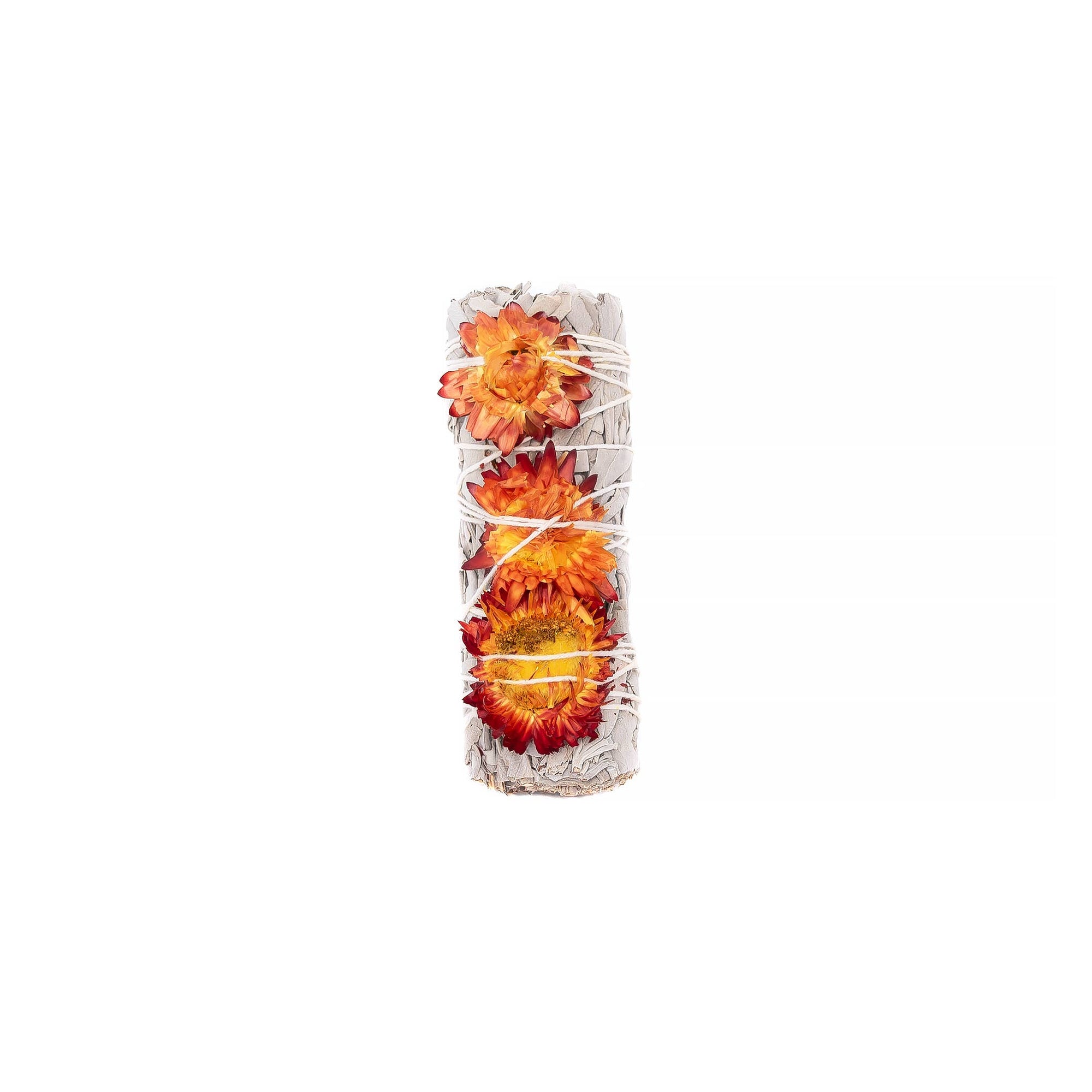 Sarimoire - Sunset Flower, Orange Strawflower Floral Sage Wand