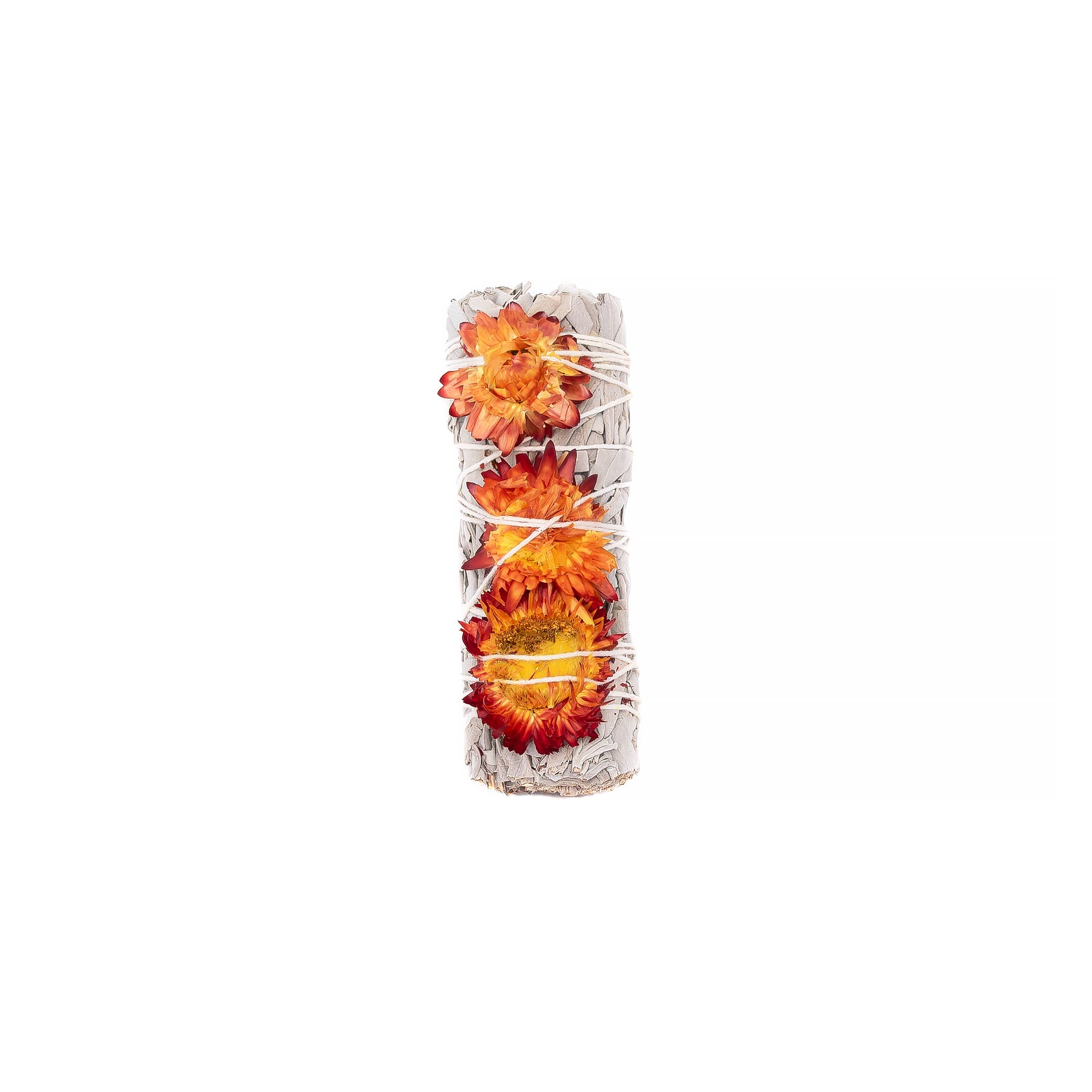 Sarimoire - Sunset Flower, Orange Strawflower Floral Sage Wand