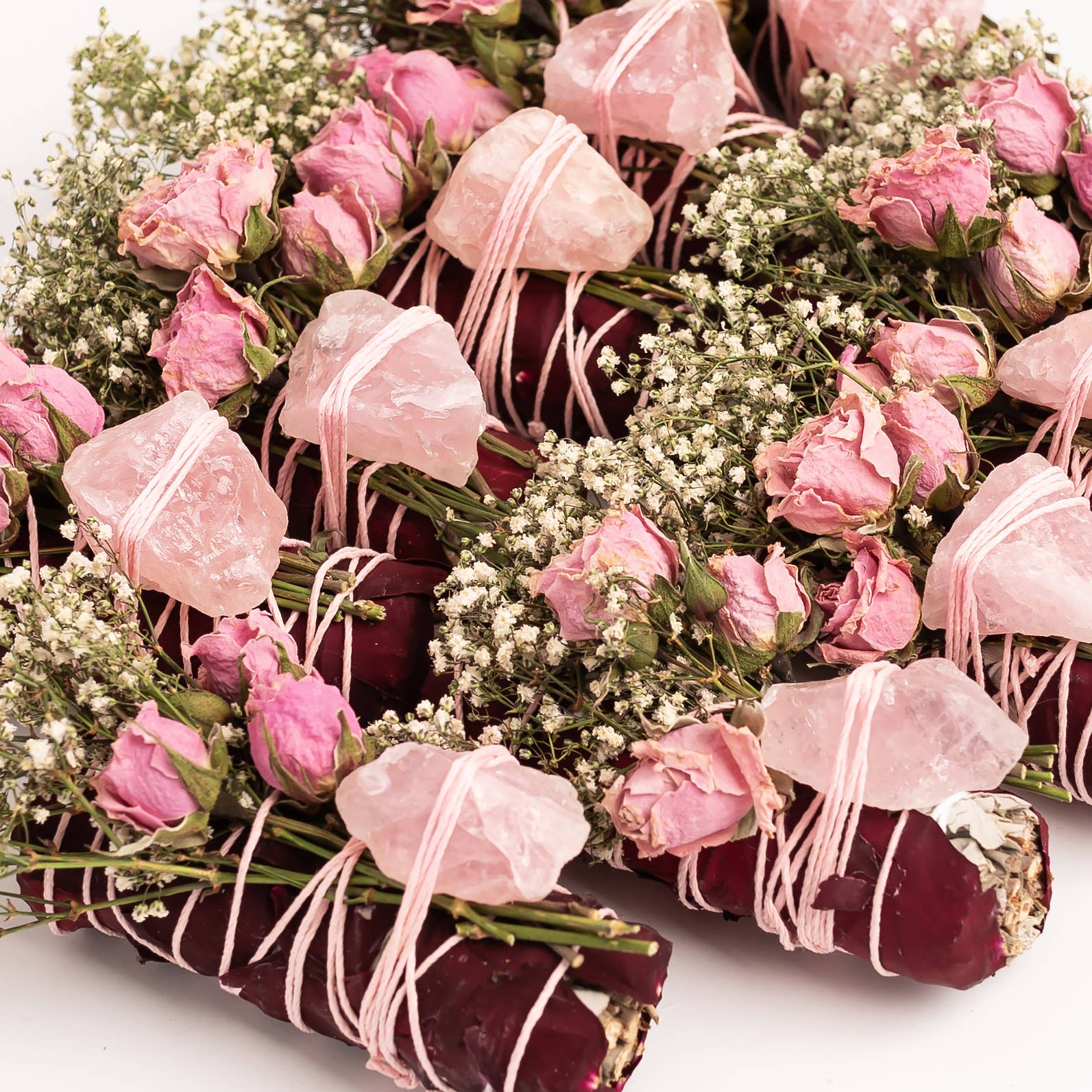 Sarimoire - Floral Sage Rough Rose Quartz Crystal Cleansing Bundle