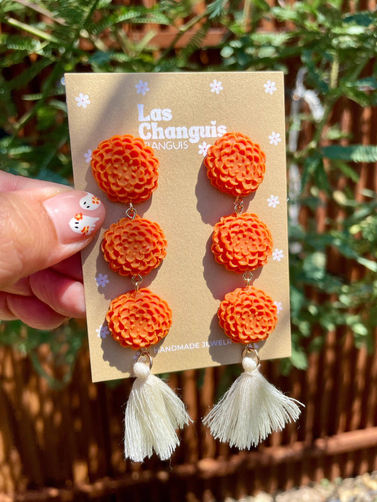 Las Changuis Tianguis - Day of the Dead Cempasúchil Flower Dangle Earrings
