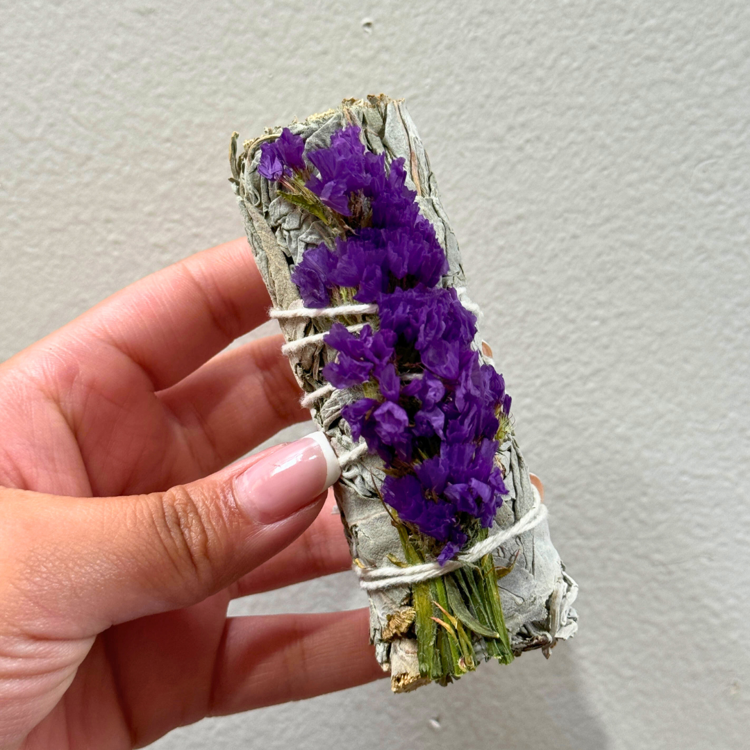 Sarimoire - Dark Purple Statice, Sinuata, Floral Sage Wand