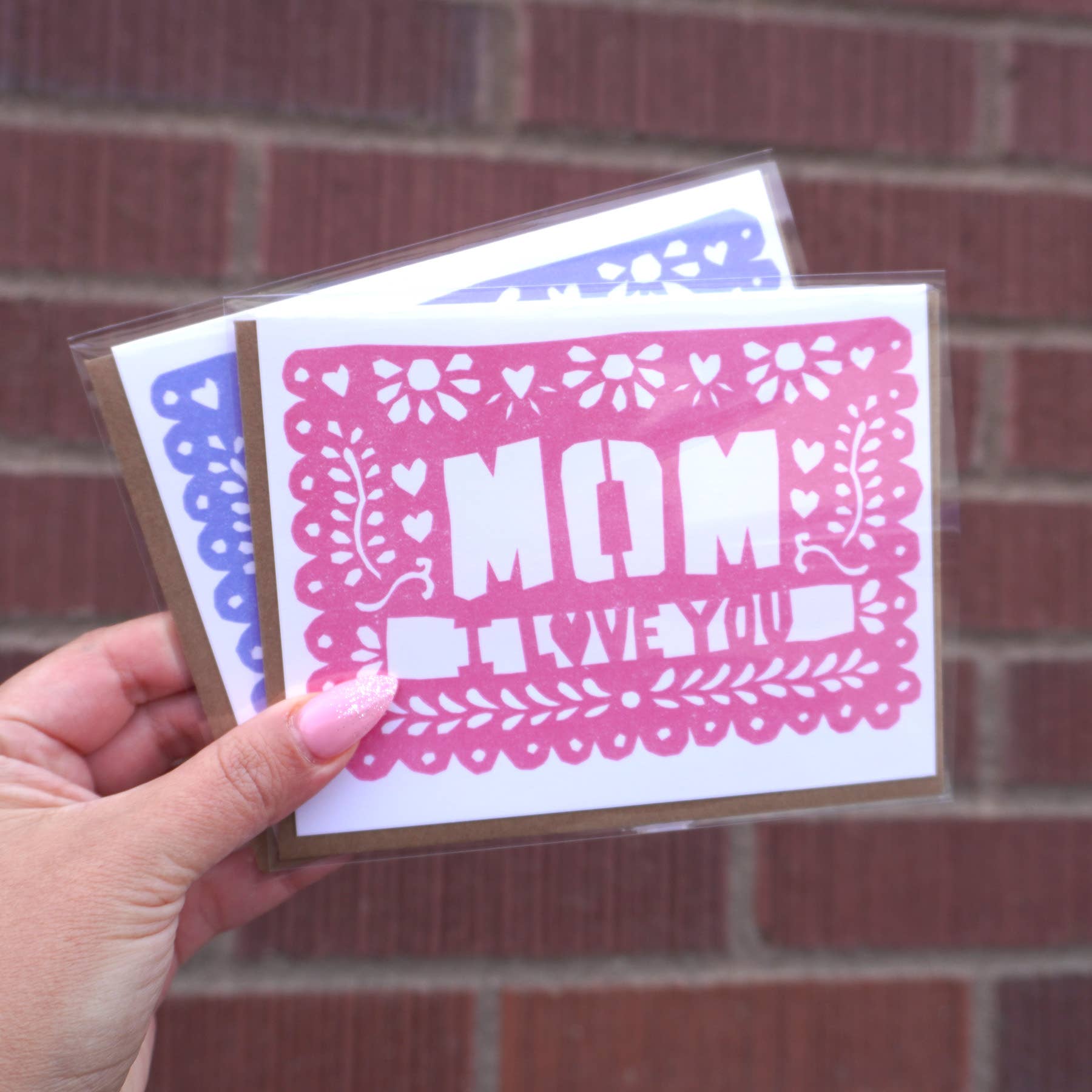 Erica Alfaro Designs - Mom I Love You Papel Picado Greeting Card: Periwinkle