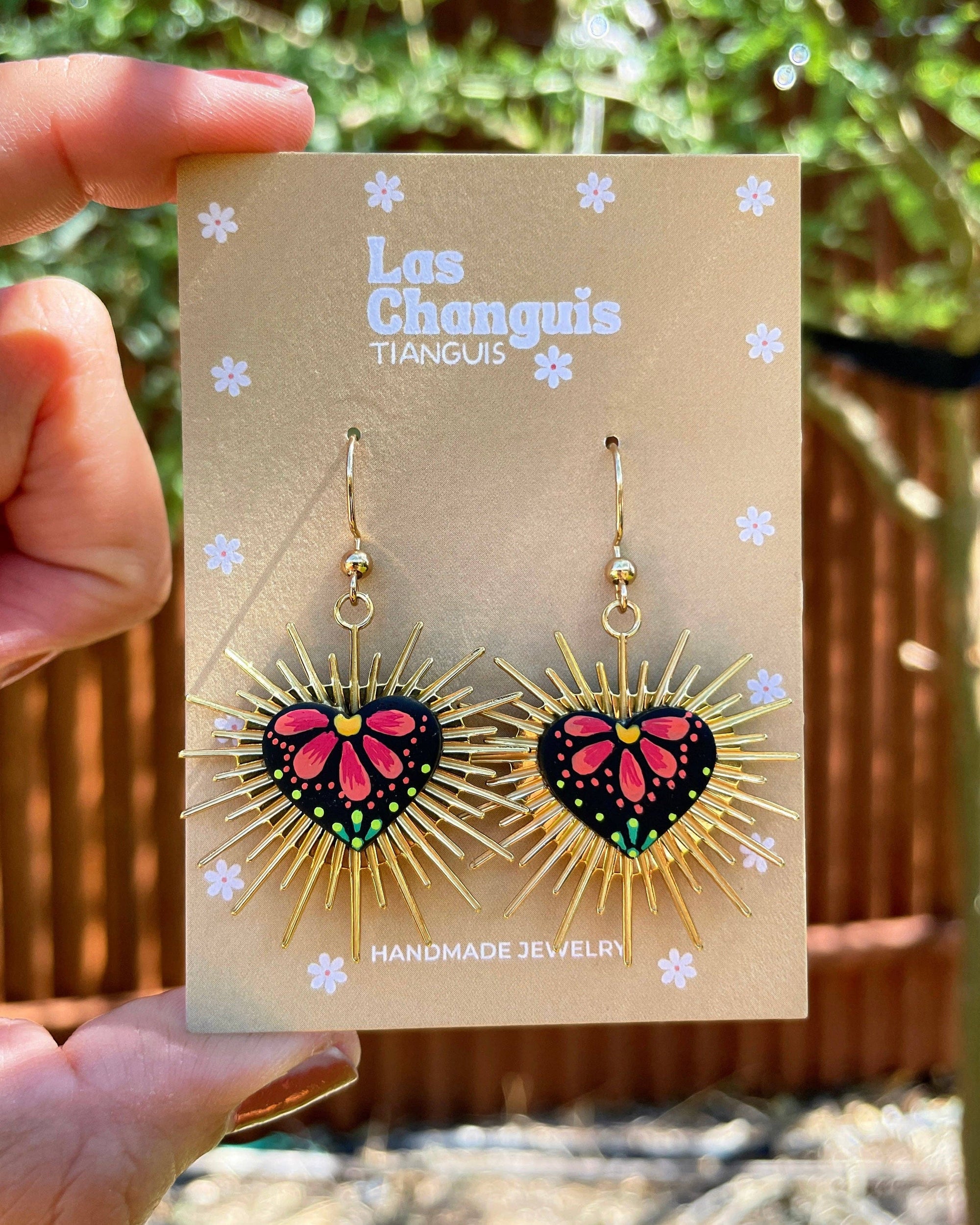 Las Changuis Tianguis - Handmade Sacred Heart Mexican Folk Art Earrings