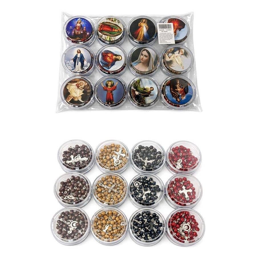 Diacly - 12pk Wooden Guadalupe Mary Cross Rosary Mix