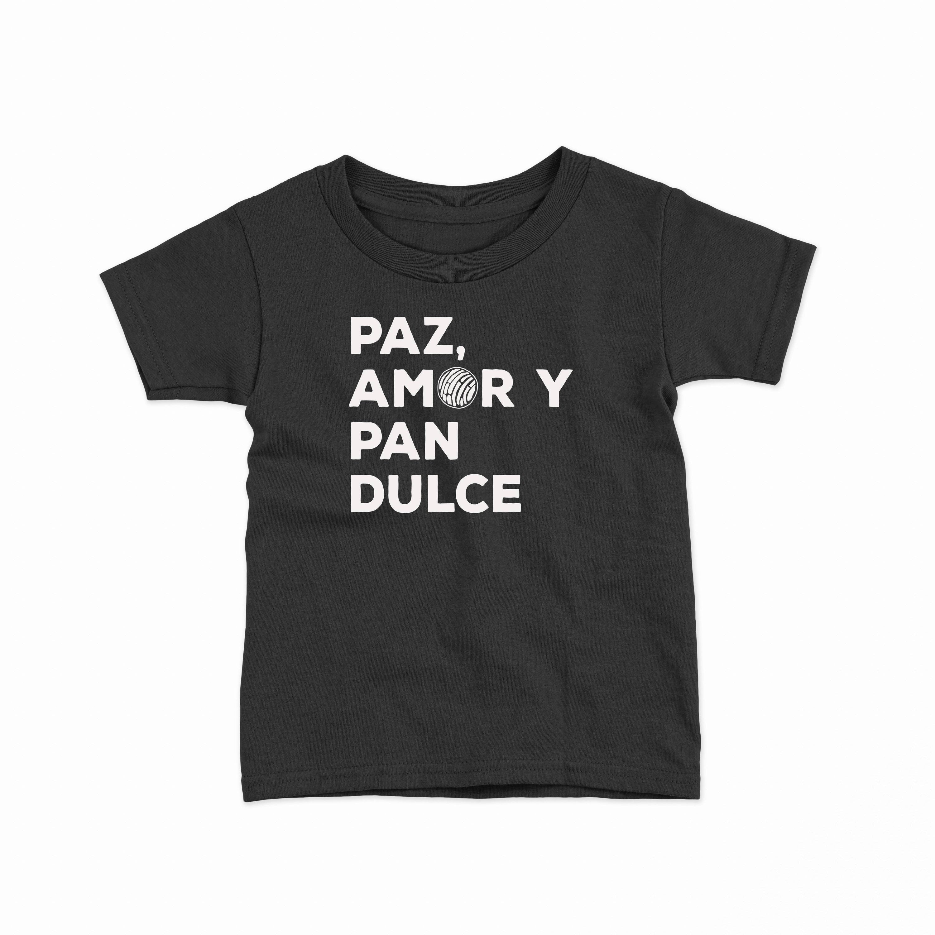 Que Rico T-Shirt Co. - Paz, Amor y Pan Dulce - Smoke Toddler Tee: 4T
