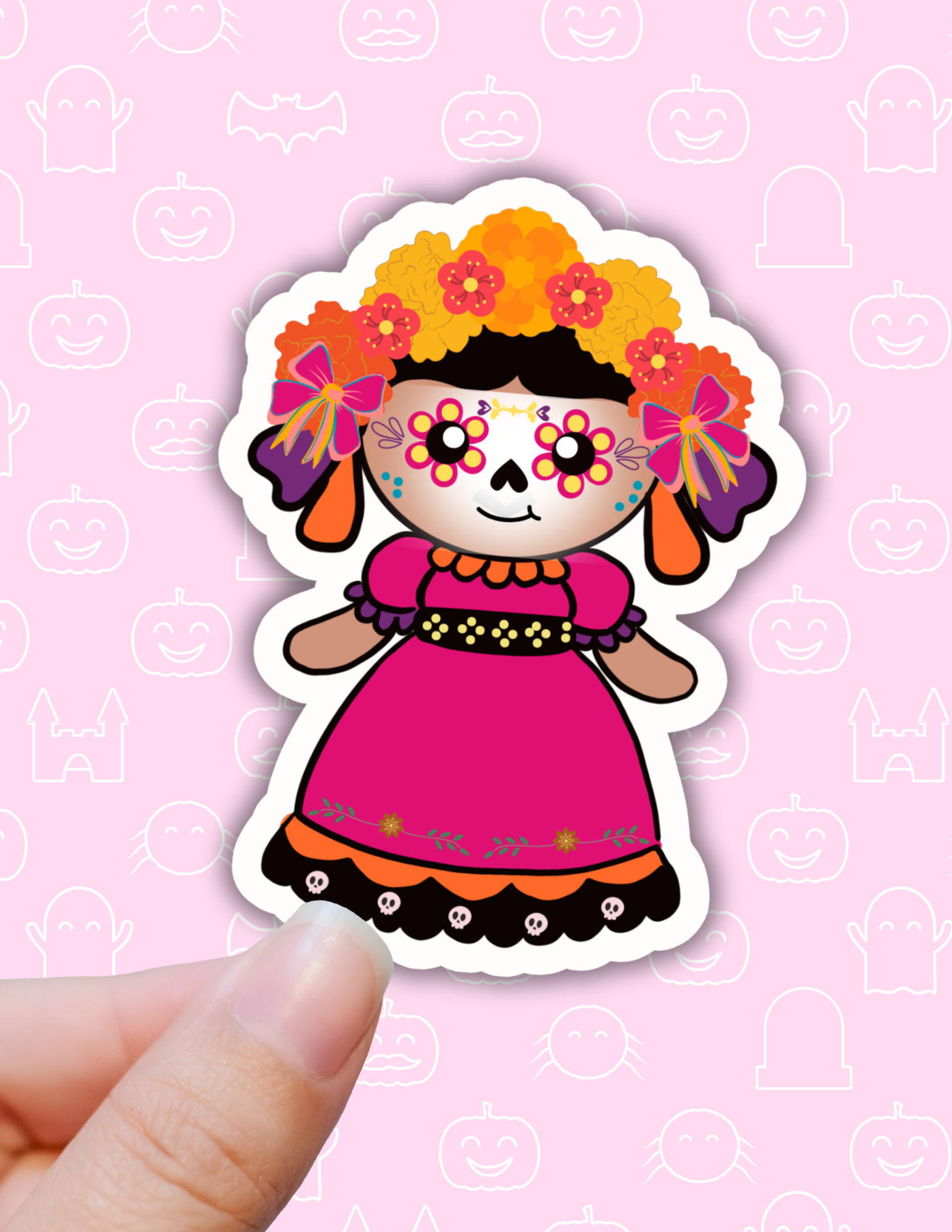 Lalatina Shop - Mexican rag doll sticker, dia de muertos, latinx decal